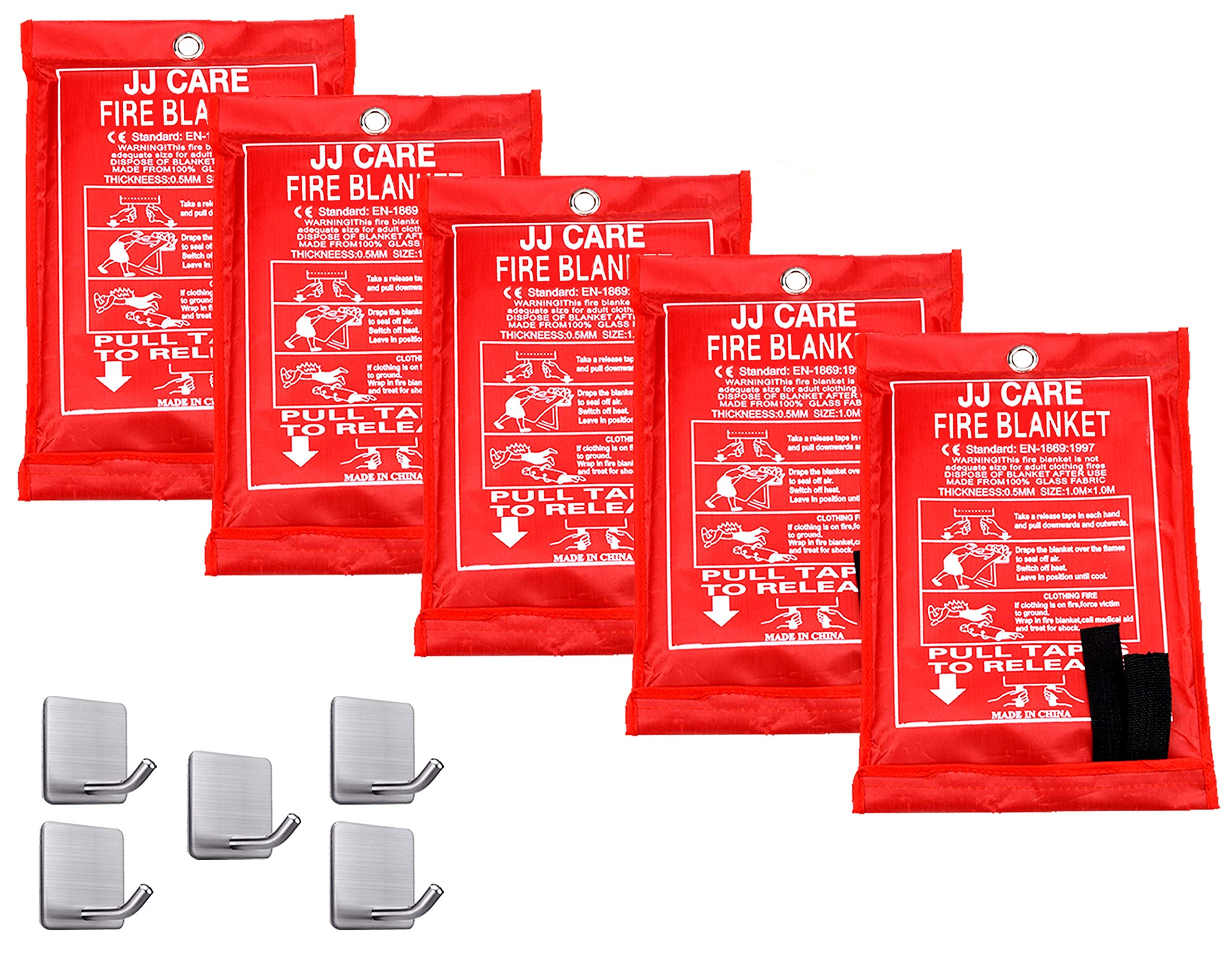 Buy JJ CARE Fire Blanket for Home 40"x40" + 5 Hooks, Fire Suppression