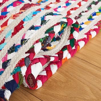 SAFAVIEH Area Rug 8x10 - Braided Collection - Large - Ivory & Multi, Handmade Cotton, Ideal for Living Room, Bedroom, Office, Dining Space (BRD261A)