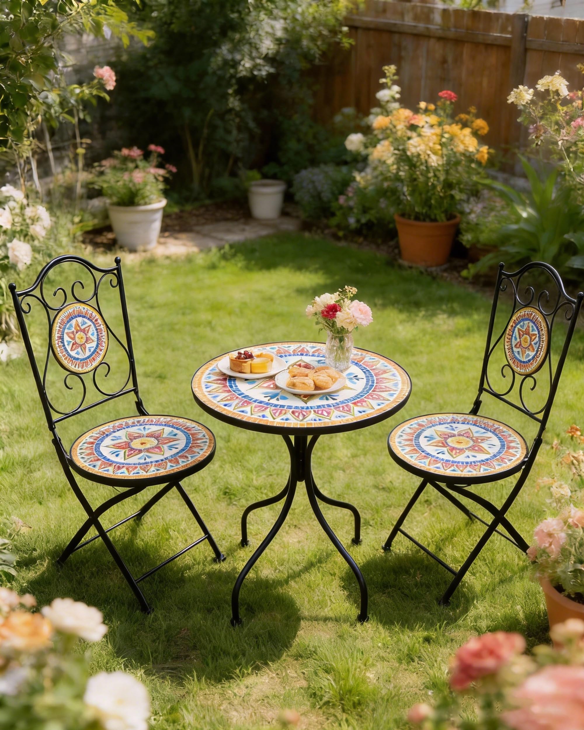 Chaise de Jardin,Chaise Bistrot Exterieur,Chaises Pliante en Mosaïque pour Balcon,Terrasse,Jardin