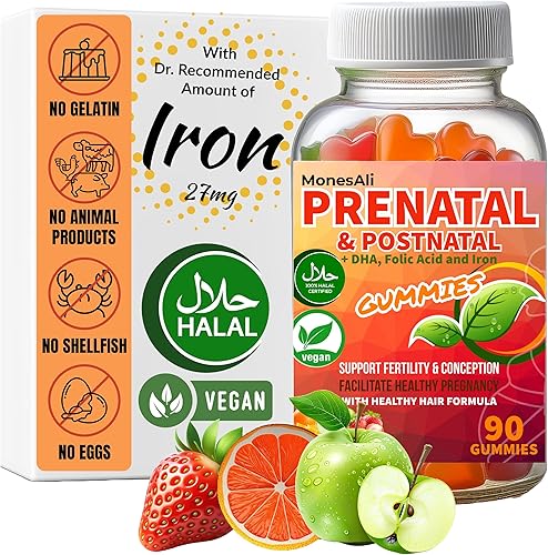 Miniatura 9 de 90 cápsulas, vitaminas multivitamínicas para mujeres, vitaminas prenatales halal para mujeres, suplementos con DHA y ácido fólico, vitaminas veganas