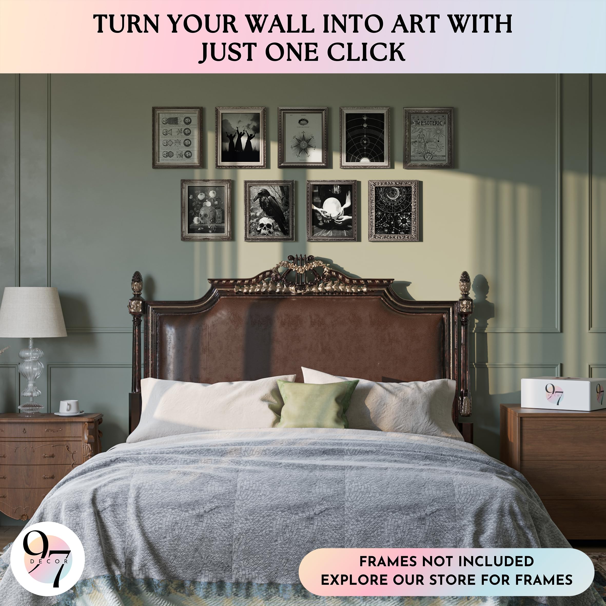 97 Decor Dark Academia Decor For Bedroom - Gothic Home Decor Aesthetic, Moody Dark Academia Wall Art, Vintage Halloween Posters For Room Aesthetic, Spooky Gothic Pictures Goth Decorations (UNFRAMED): Dark Witchy UNFRAMED