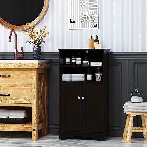 Miniatura 7 de Spirich Armario de almacenamiento de baño moderno de madera espresso, 23.62 pulgadas de ancho x 11.81 pulgadas de profundidad x 40.15 pulgadas de