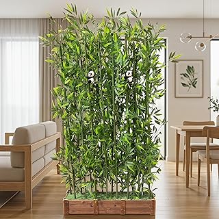 Artificial Bamboo Privacy Screen - 39in Solid Wood Base with 16 Thick Fa...