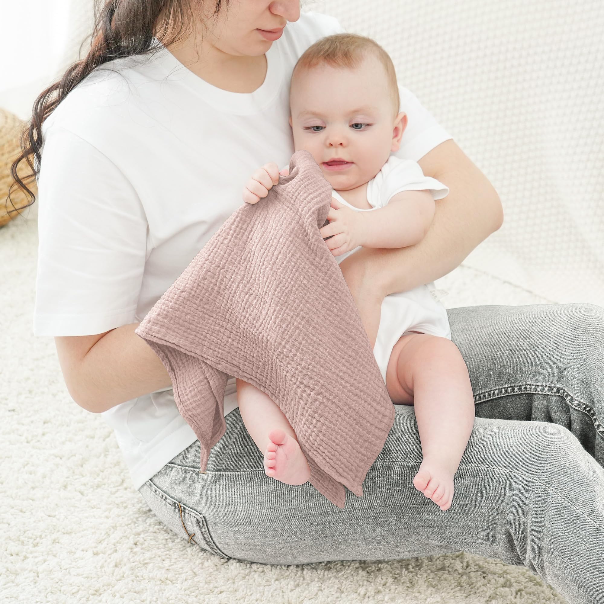 Bearmoss Langes Algodón BeBé 60 x 60 cm Gasa de algodón - Lote de 10 Gasa de algodón cuadrado absorbente de grano para Unisex Bebé Niñas y Niños (Marrón)