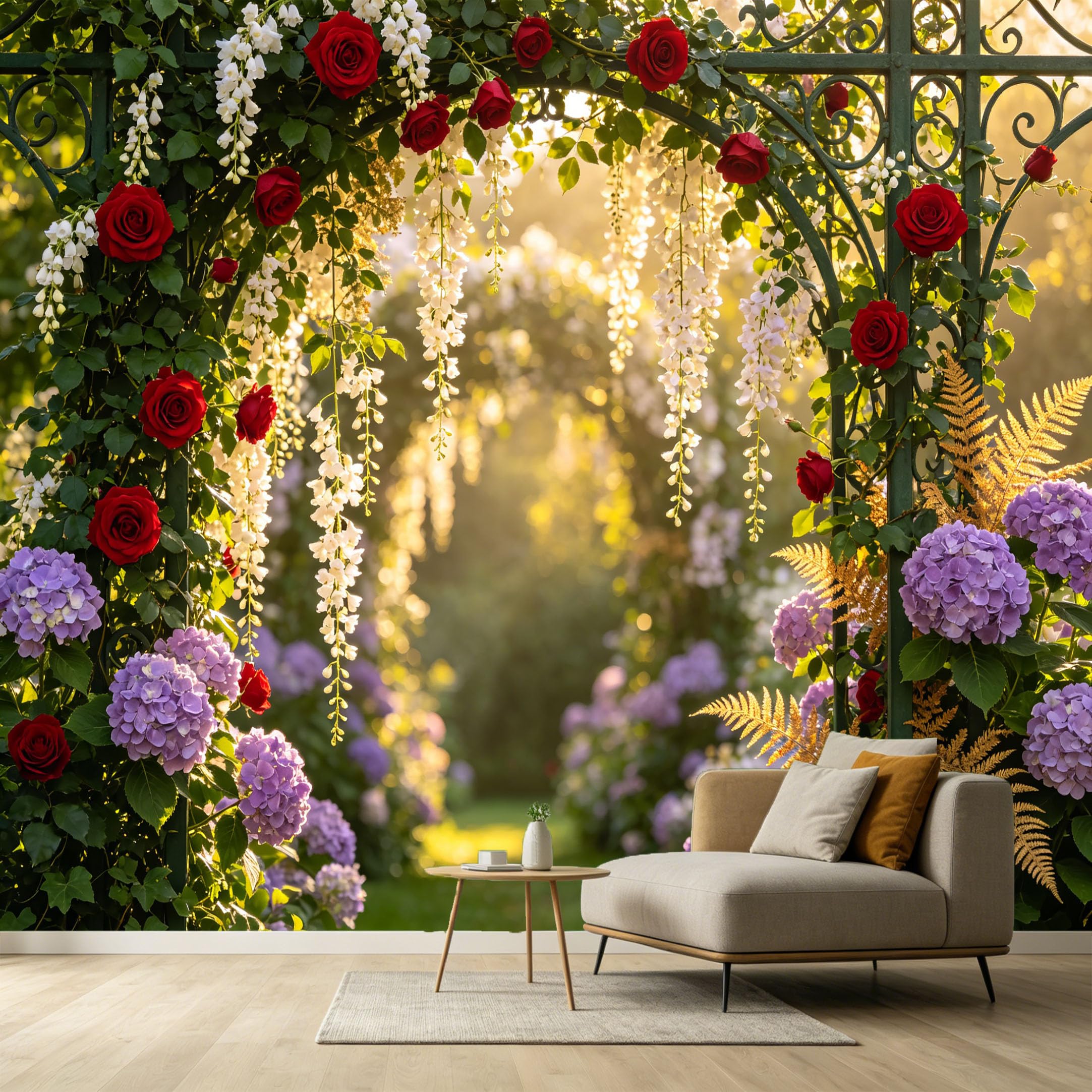 Custom Size Wall Murals Botanical Garden Rose Wisteria Hydrangea Flower Archway SelfAdhesive Wall Fabric Removable Large Wallpaper for Photo Living Room Interior Decor