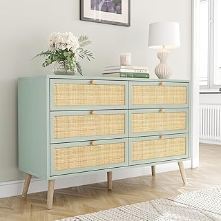 25 Coastal Bedroom Ideas That Bring the Beach Home 4 Yechen Mid-Century Modern Dresser with Hand-Woven Natural Rattan, Vintag...
