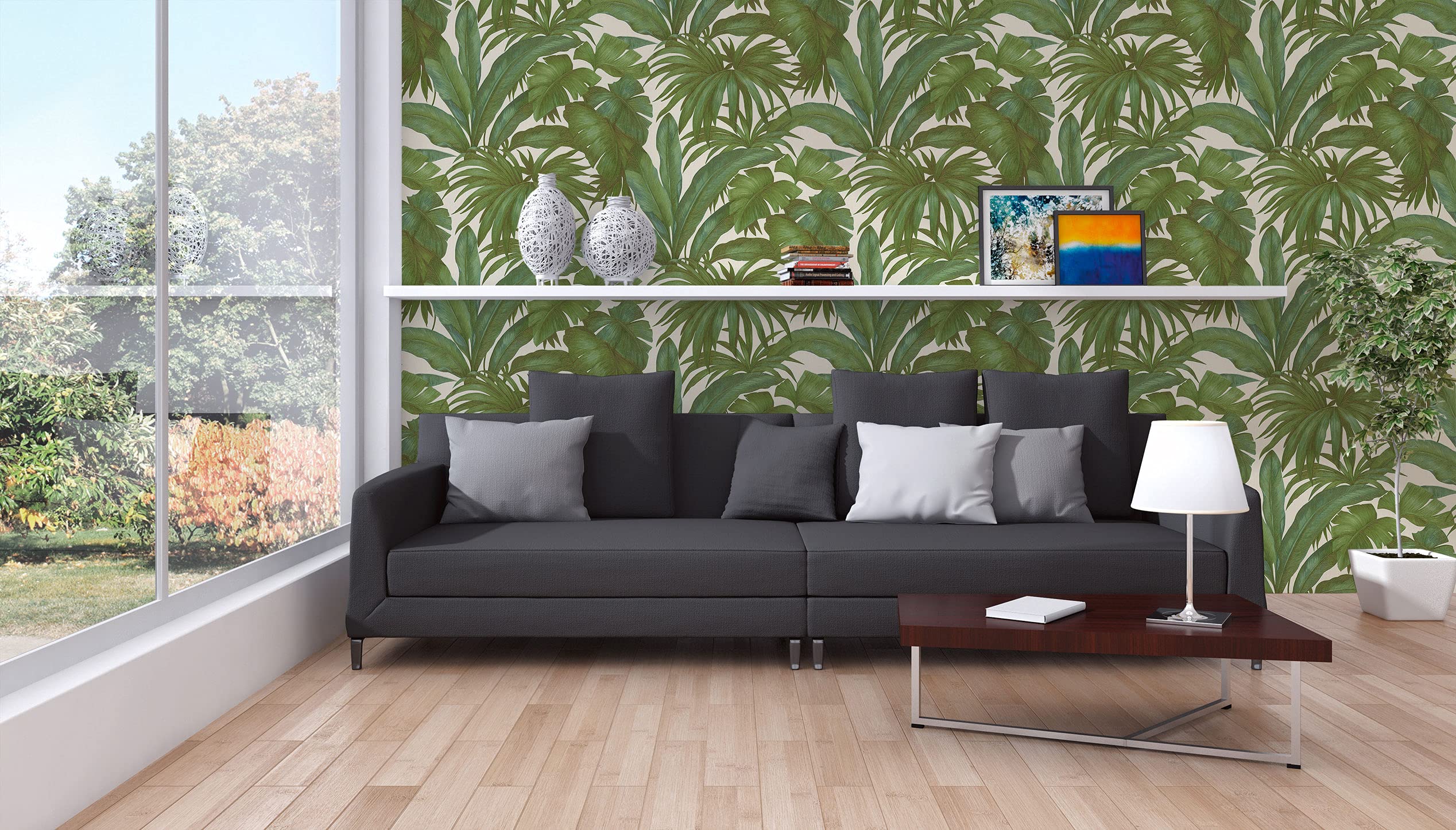 A.S. Création Versace wallpaper tapeta flizelinowa Giungla luksusowa tapeta z liśćmi palmowymi dżungla 10,05 m x 0,70 m beżowa zieleń metaliczna Made in Germany 962405 96240-5