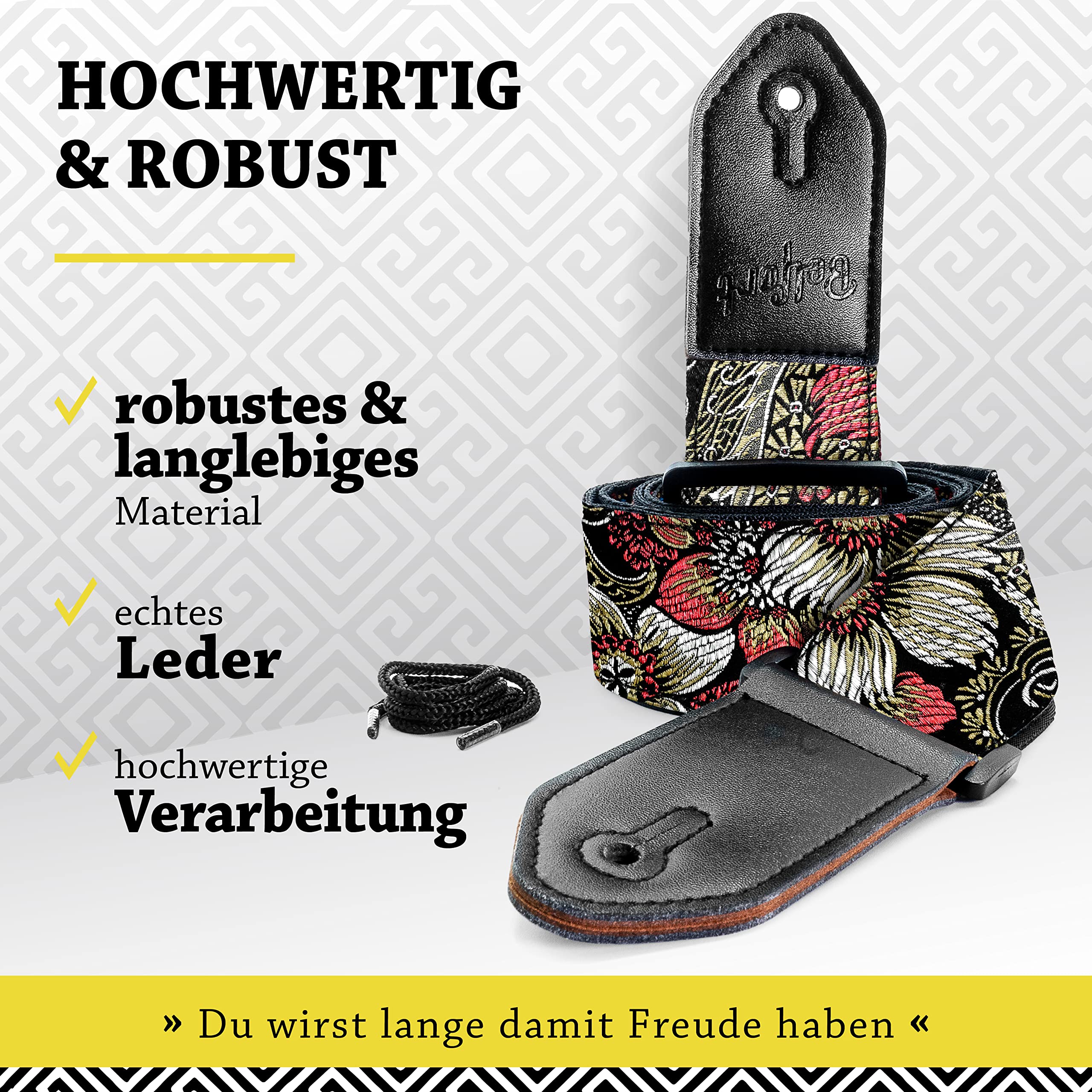Belfort® Pasek do gitary - pasek do gitary elektrycznej, gitary akustycznej, gitary westernowej, basu elektrycznego i ukulele, dla dorosłych i dzieci, pasek gitarowy ze skórą z mikrofibry + e-book