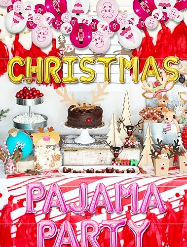 Miniatura 5 de LaVenty Decoración de fiesta de pijama de Navidad rosa, decoración de fiesta de pijama, globos de Navidad, suministros de juegos de fiesta de Navidad