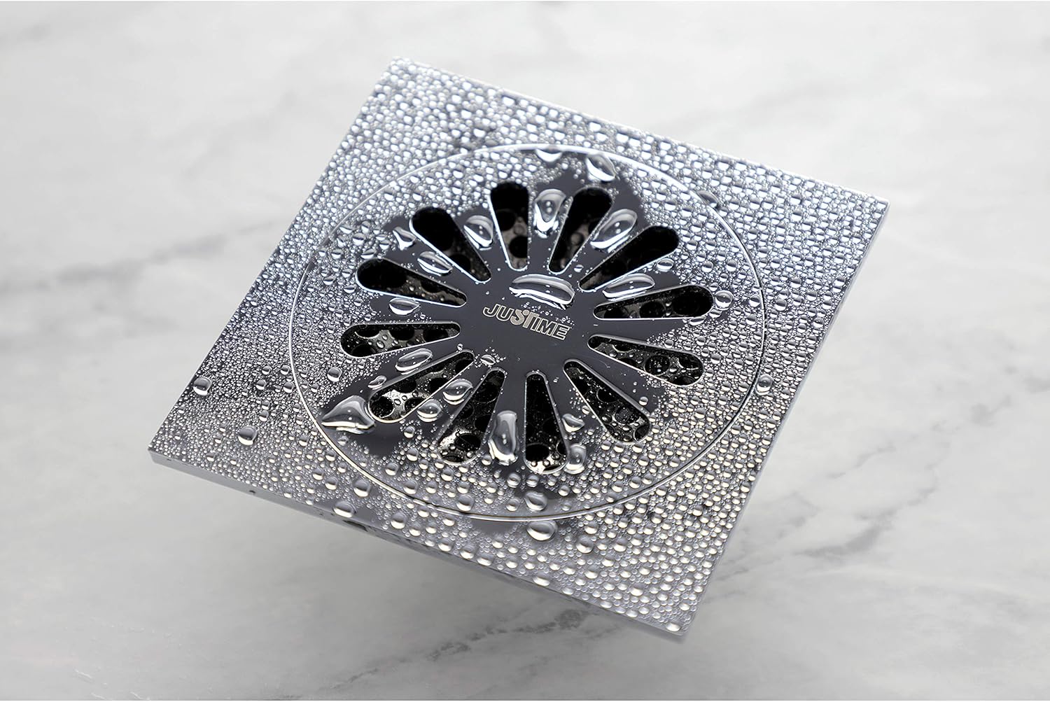 Sunburst 4" Brass Square Grid Shower Drain with Hair Strainer, Polished Chrome