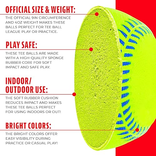 Miniatura 4 de Franklin Sports - Pro Brite - Teeball de goma neón - MLB - Tball juvenil - Béisbol  sóftbol - Uso en interiores y exteriores