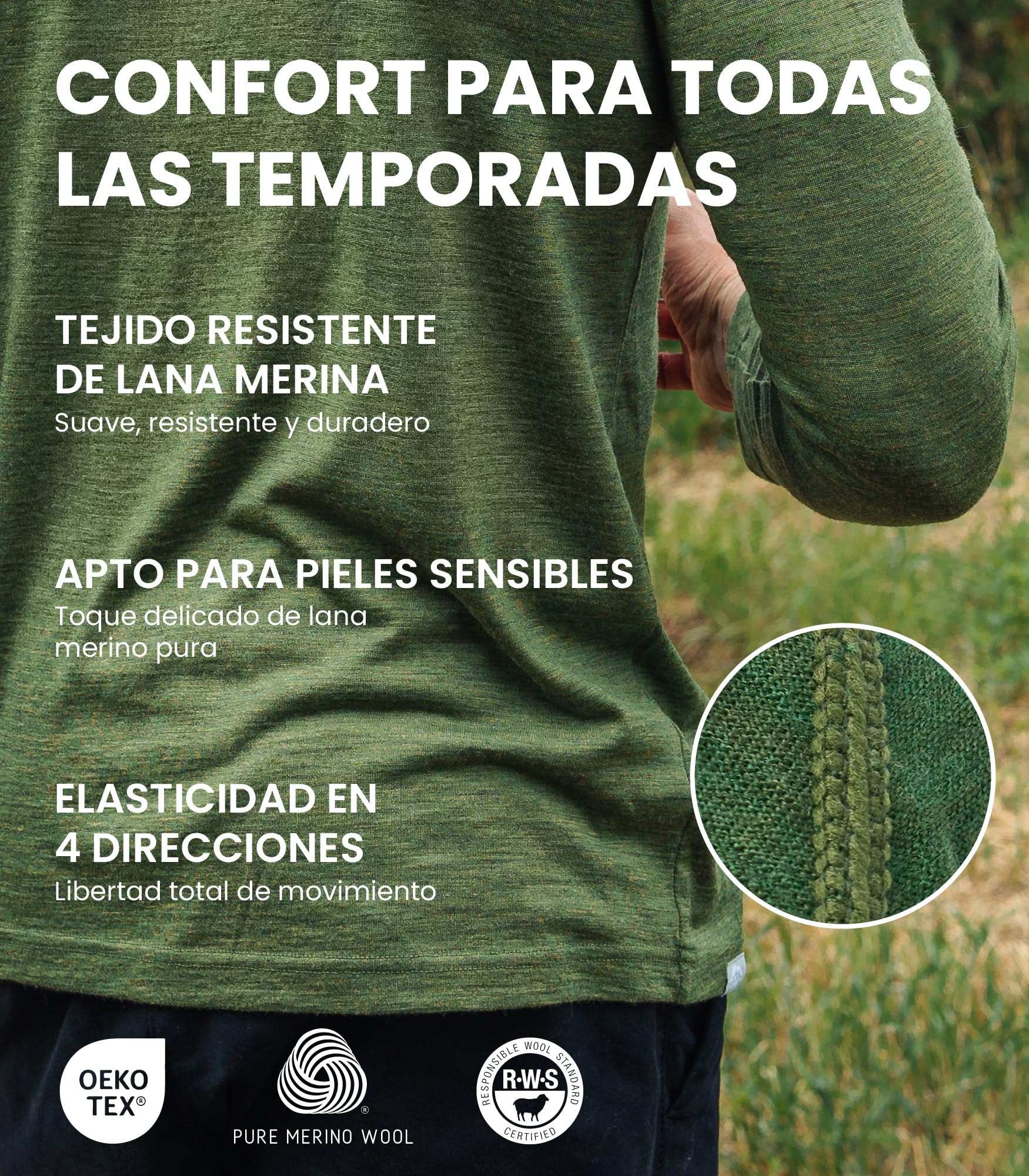 Merino.tech Camiseta Lana Merino Hombre - Deportiva Ropa Térmica 100% Lana Merino Ligero, Medio, Pesado con Calcetines - 4