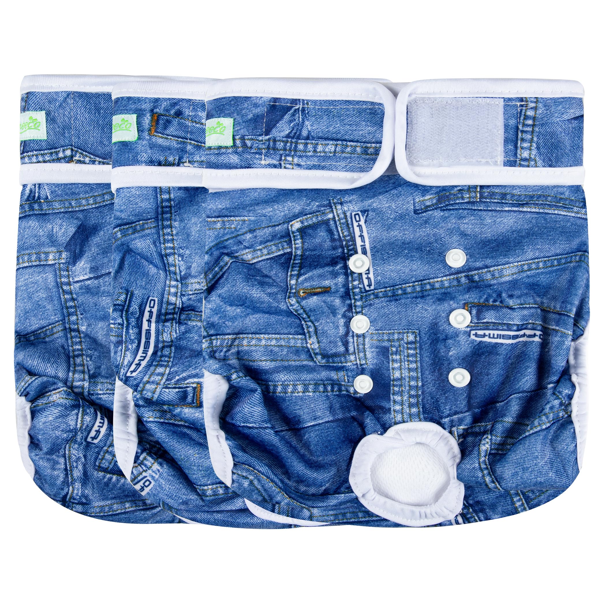 wegreeco Washable Female Dog Diapers Highly Absorbent Reusable Diapers for Dog in Heat Period, 3 Pack (Blue Jeans, Medium)