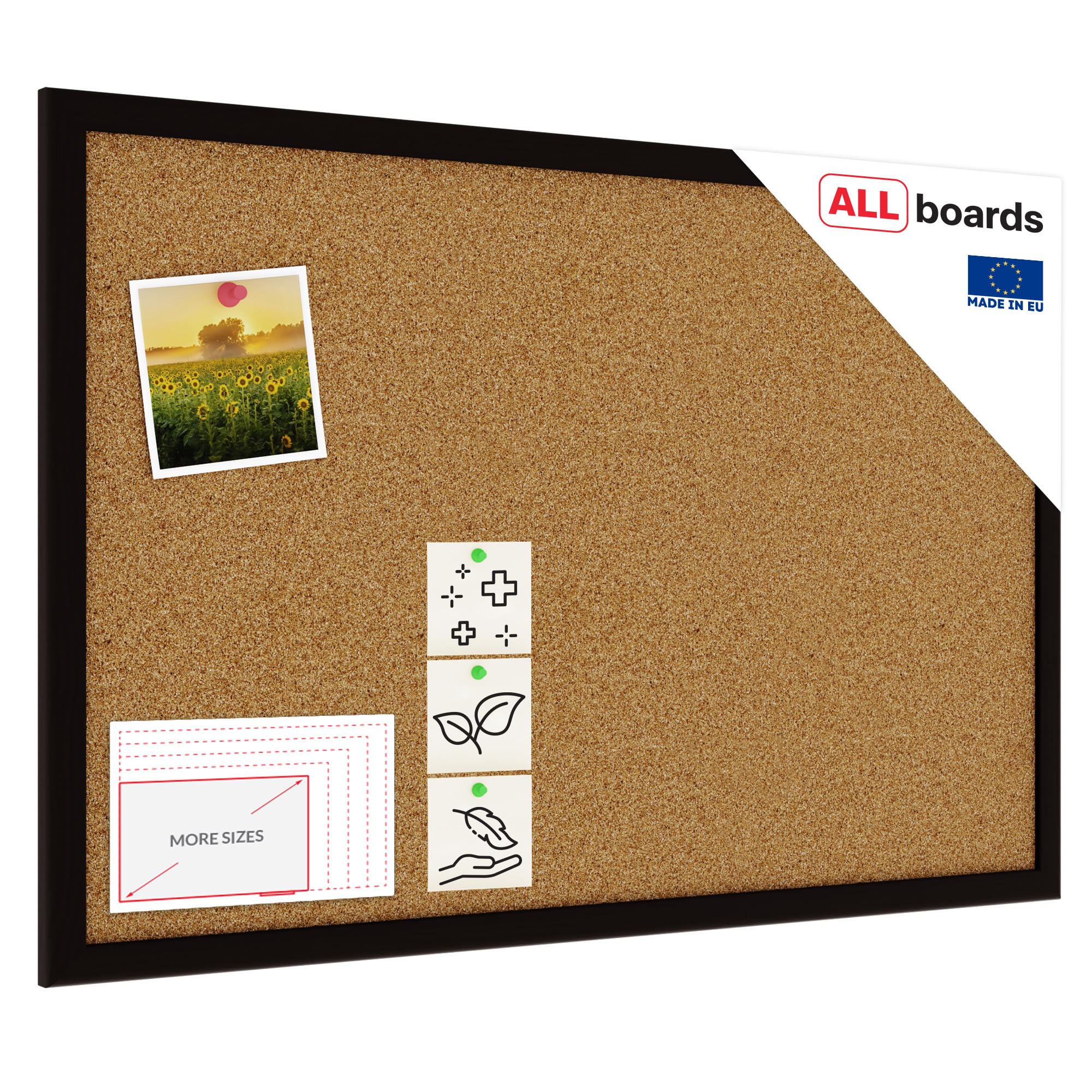 ALLboards Cork Board with Wooden Natural Black Frame 60x40cm, Corkboard Bulletin Board Notice Board โ image 1