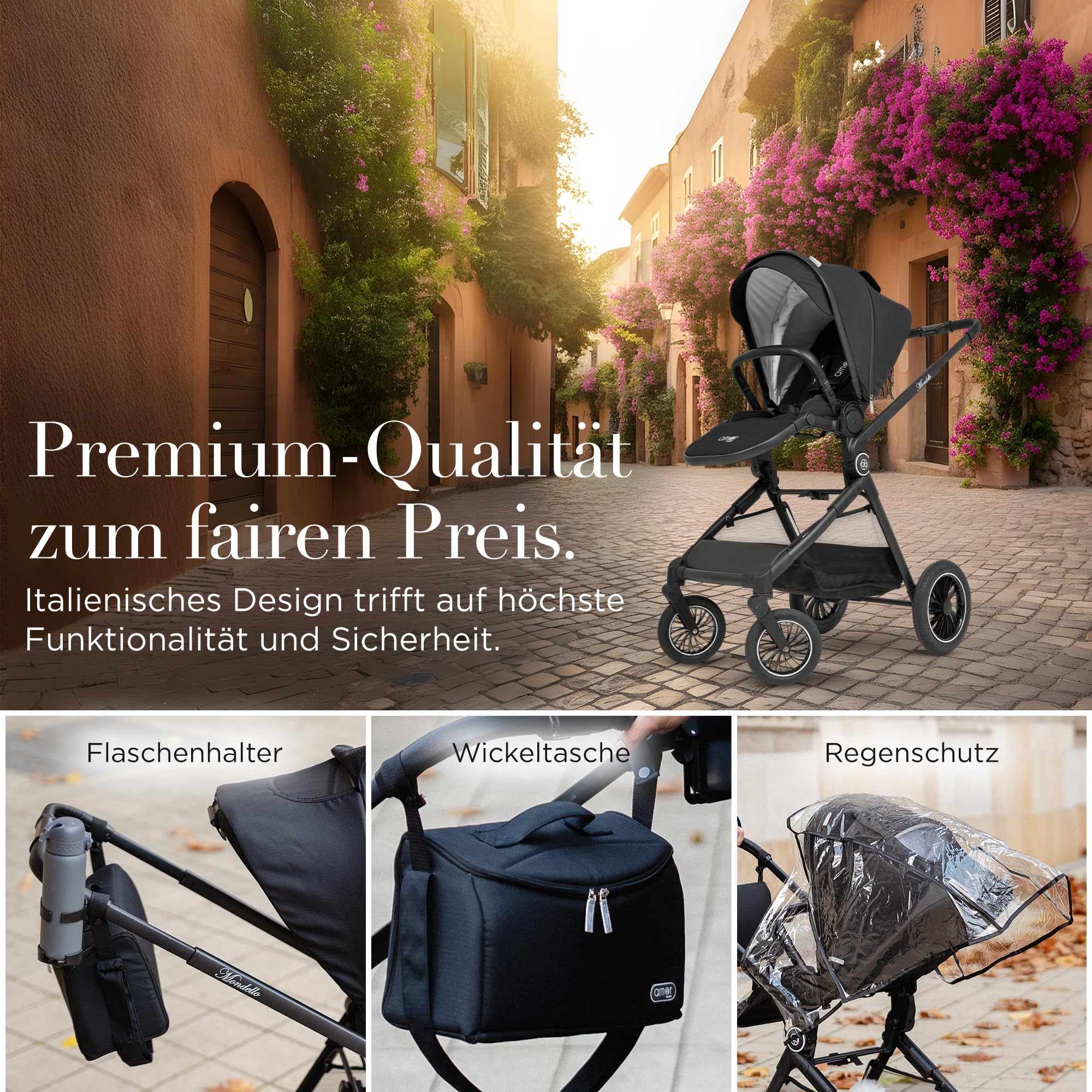 AMOR BABY Buggy Leichter Kinderwagen bis ca. 2 Jahre Schnell Faltbar Kompakt für Reise & Alltag