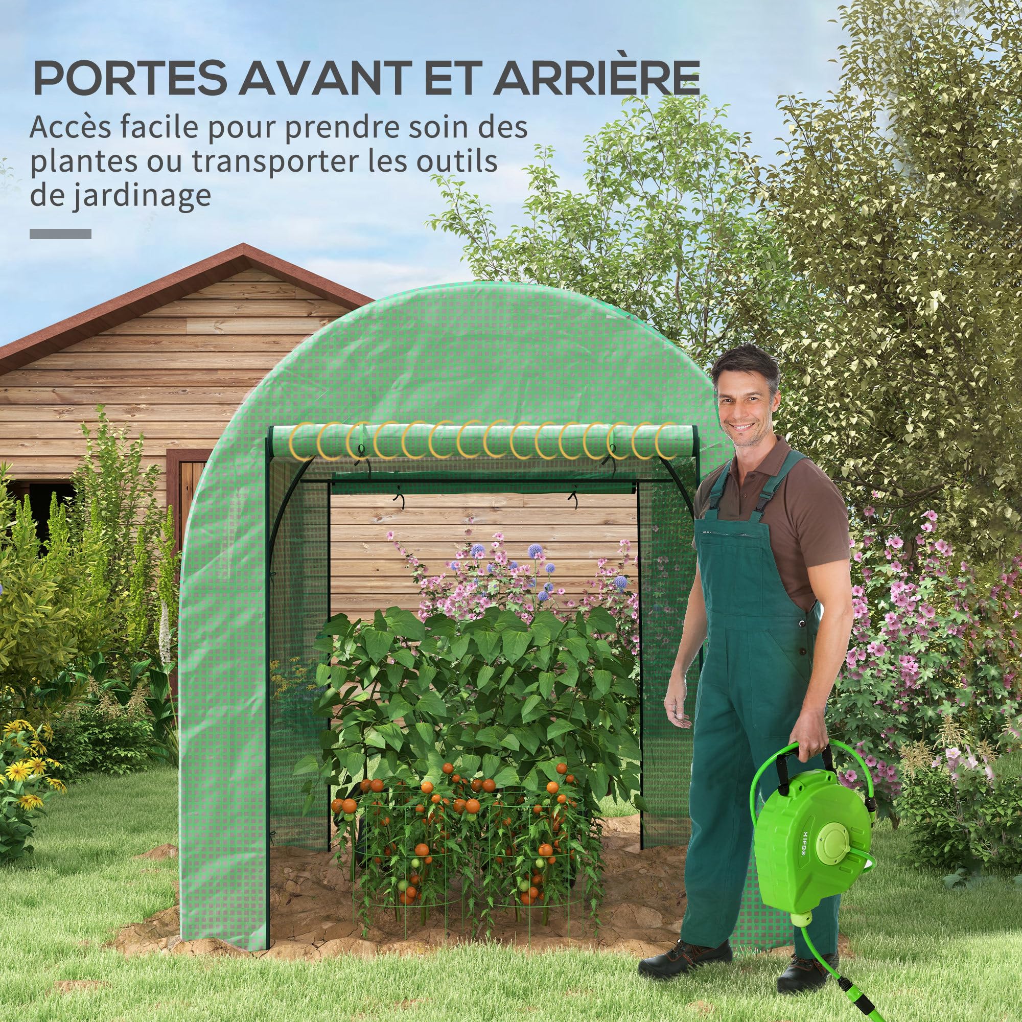 Outsunny Serre de Jardin Serre Tunnel de Jardin 3,24m² PE Haute densité 135 g/m², avec 2 Portes zippées enroulables 2 fenêtres en Maille, pour Toutes Saisons, 180 x 180 x 200 cm, Vert