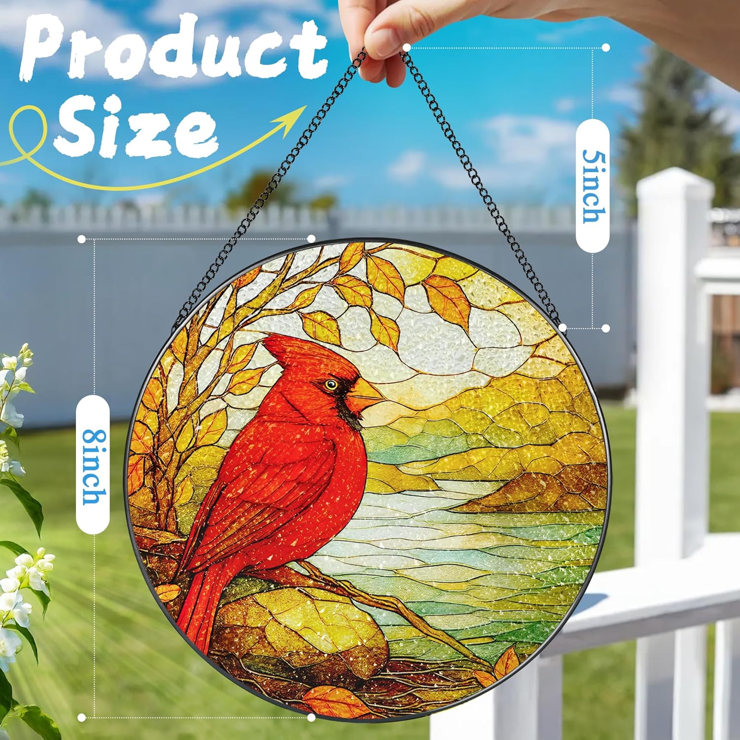 Stained Glass Window Hanging, 8 Inch Cardinal Stained Glass Suncatcher, Memorial Sun Catchers Indoor Window, Memorial Gifts, Sympathy Gift for Loss, Red Bird Decor, Cardinal Gift - Image 4