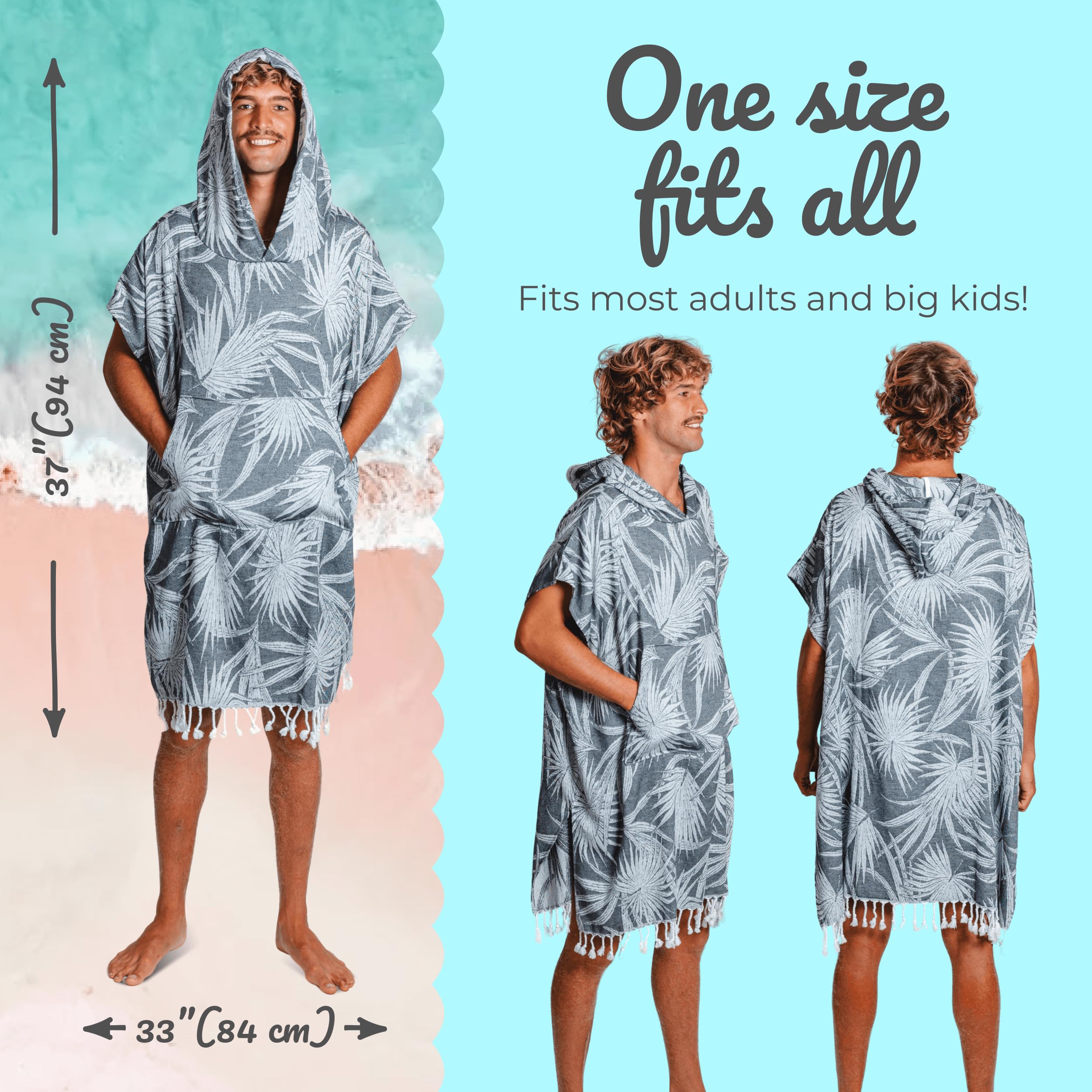 Amazon.com: Nova Blue Black Jungle Surf Poncho – Black & White