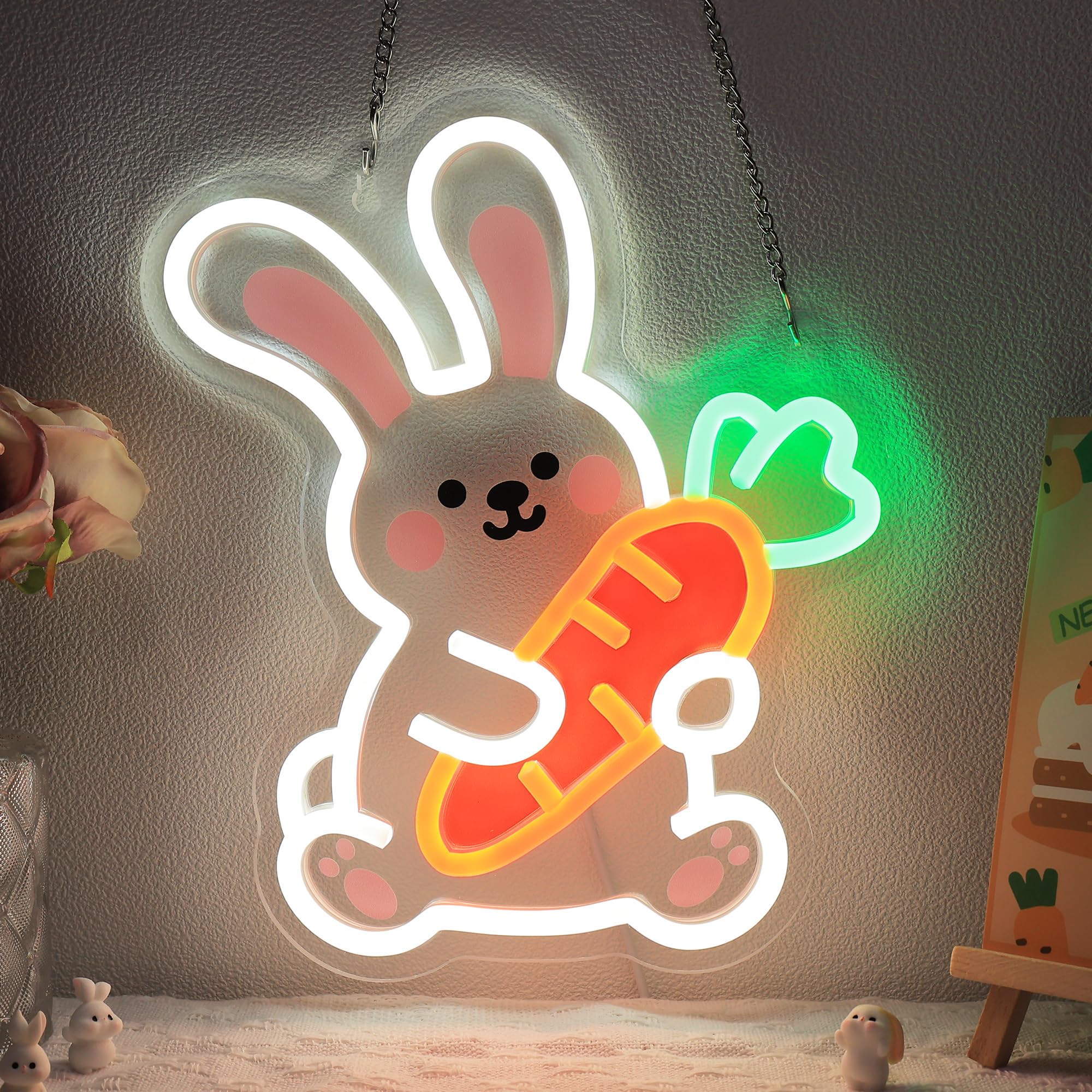 YuanDian Enseigne néon en forme de lapin pour chambre à coucher, salon, décoration murale, cadeau de fête d'anniversaire pour enfants et adultes qui aiment les lapins