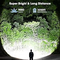 Vista 2 de Paquete de 2 linternas de 9000 lúmenes altos, linterna recargable LED súper brillante, 5 modos, IPX7 impermeable Flah Light para camping, hogar