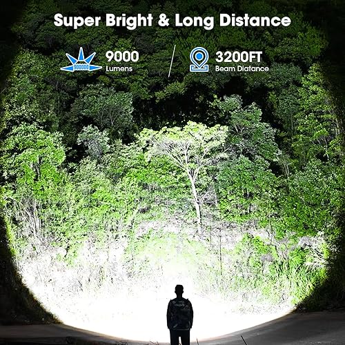 Miniatura 2 de Paquete de 2 linternas de 9000 lúmenes altos, linterna recargable LED súper brillante, 5 modos, IPX7 impermeable Flah Light para camping, hogar,