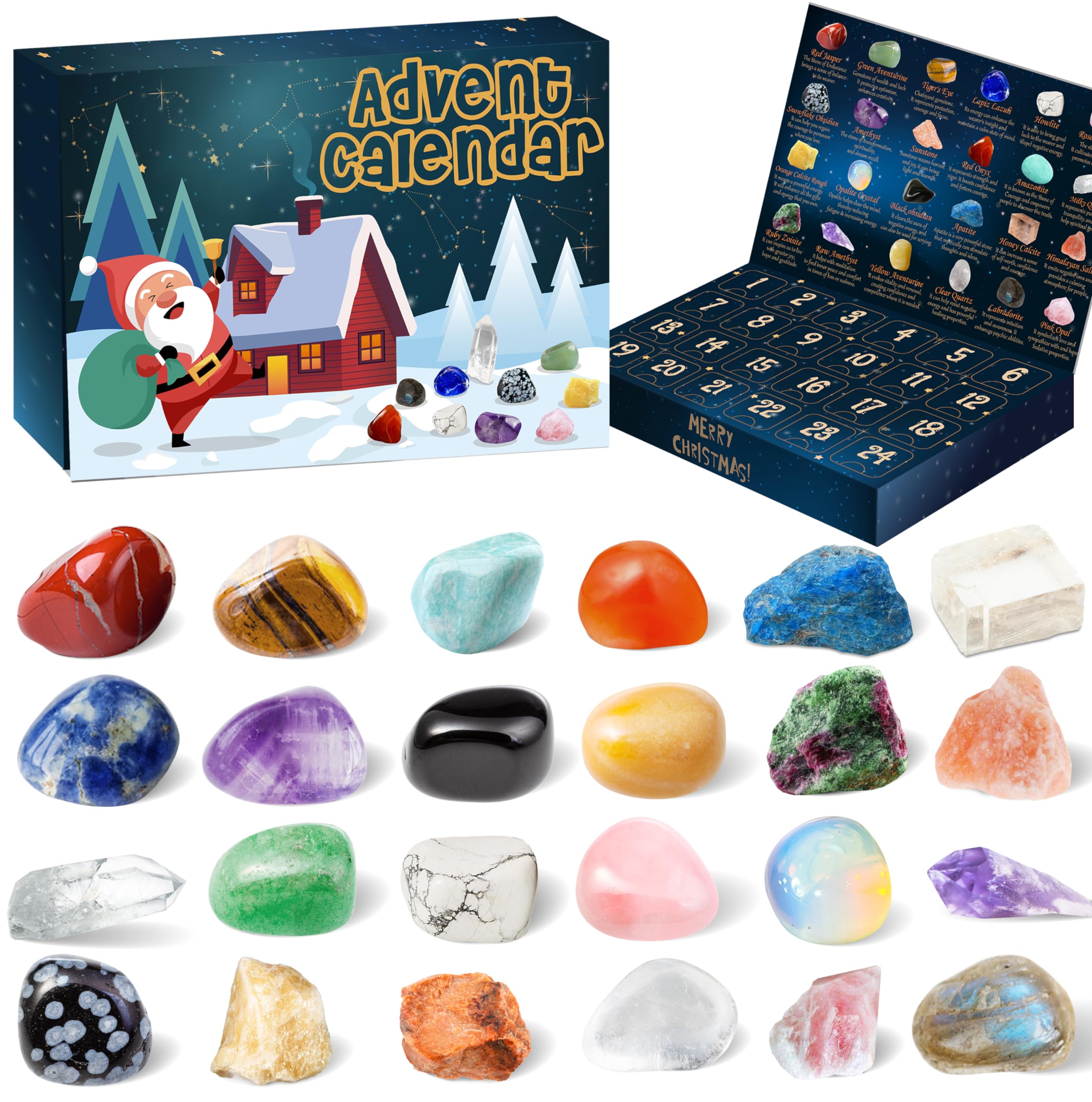 Amazon.com: dymuzic Advent Calendar 2023, 24 Kinds Rock Collection Natural  Crystal Gemstone Calendar, Chakra Crystals and Healing Stones Set for  Beginners, Christmas Gifts Kids, Girls, Boys, Adults, Women : Home & Kitchen