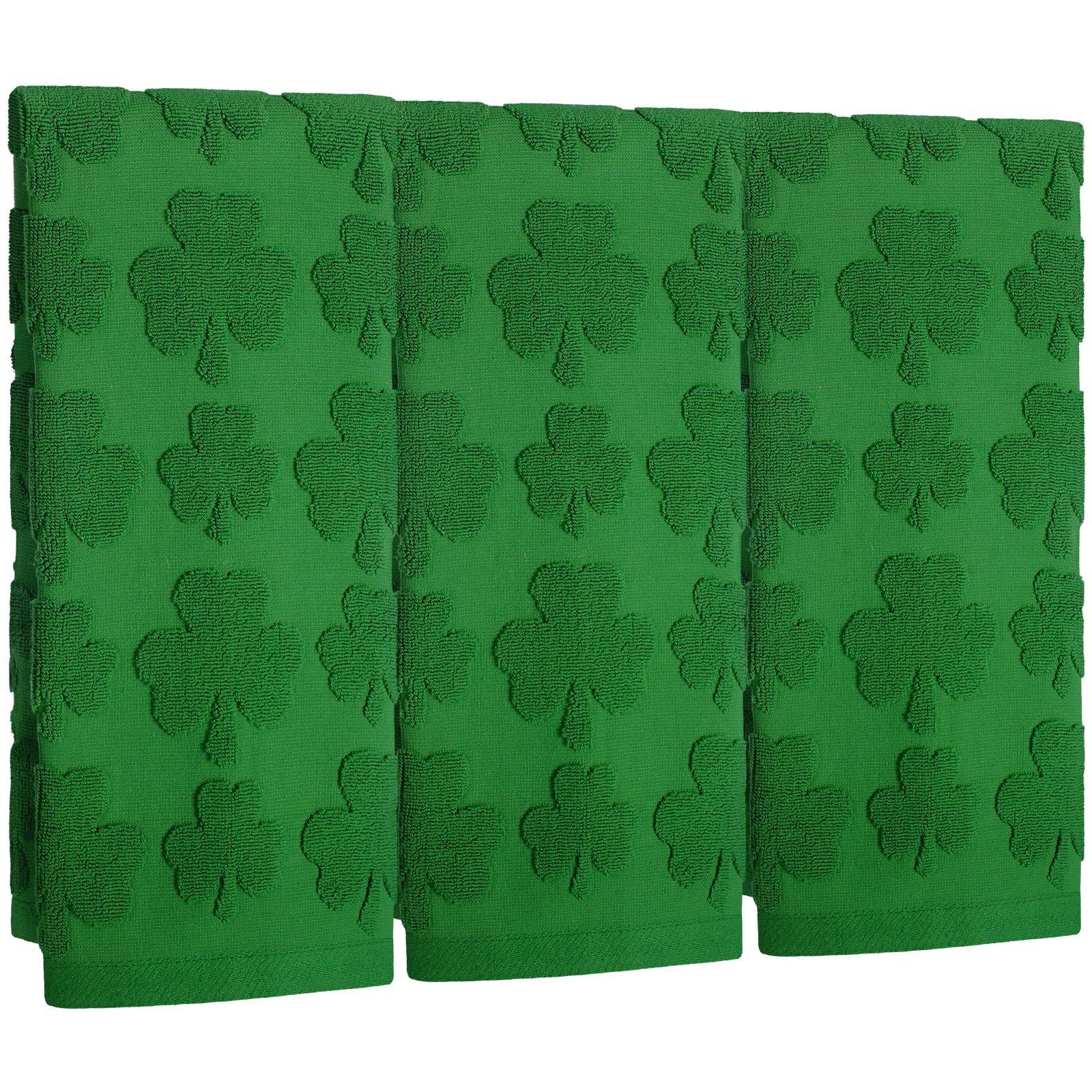 3 Pcs St. Patrick's Day Hand Towels for Bathroom 100% Cotton Green Shamrock Clover Jacquard Decorative Bathroom Towels for Irish Spring Bath Seasonal Kitchen Decor Gift, 13.8 x 29.5