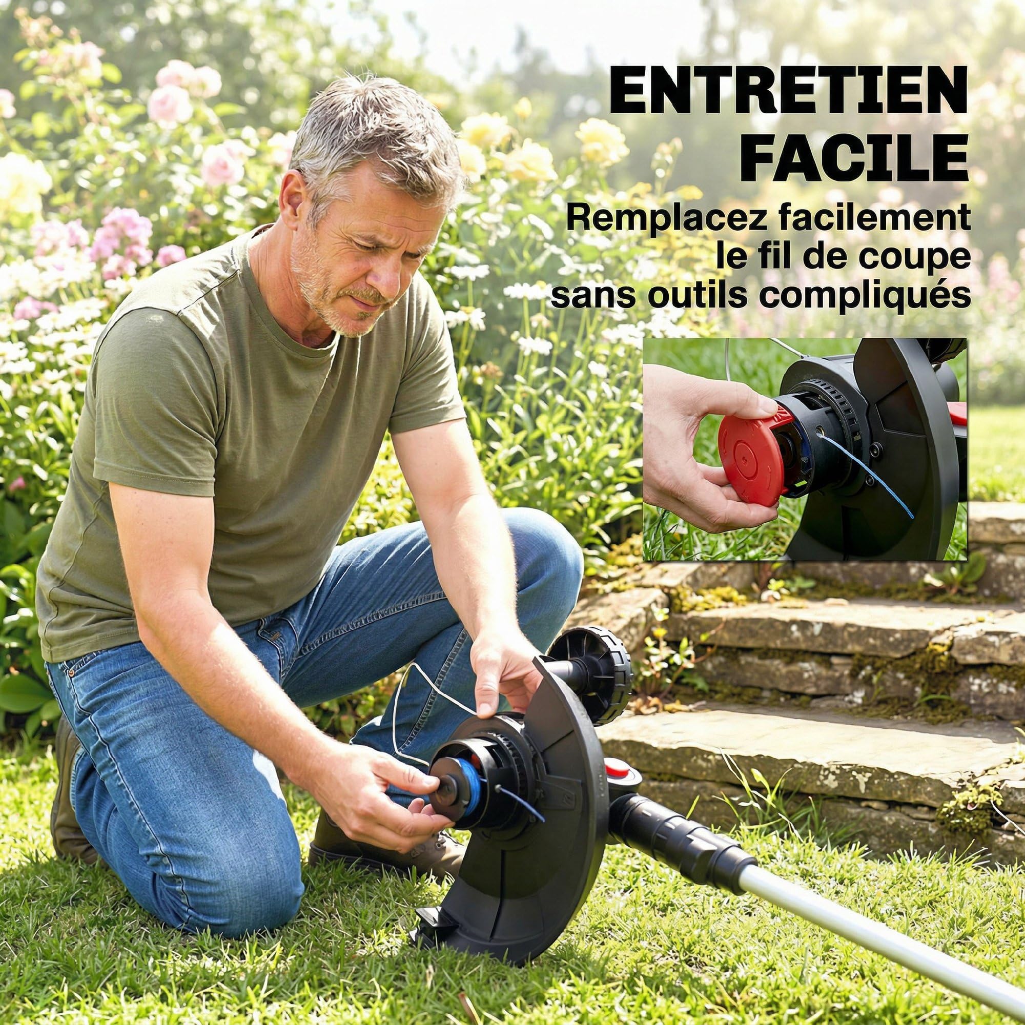 Outsunny Coupe-Bordures sans Fil 18V, 2 Batteries 4,0 Ah, Chargeur, Coupe 25 cm, Manche Télescopique, Carter protège, Tête et Poignée Réglables, Coupe-Bordures Electrique pour Jardin Pelouse, Argent