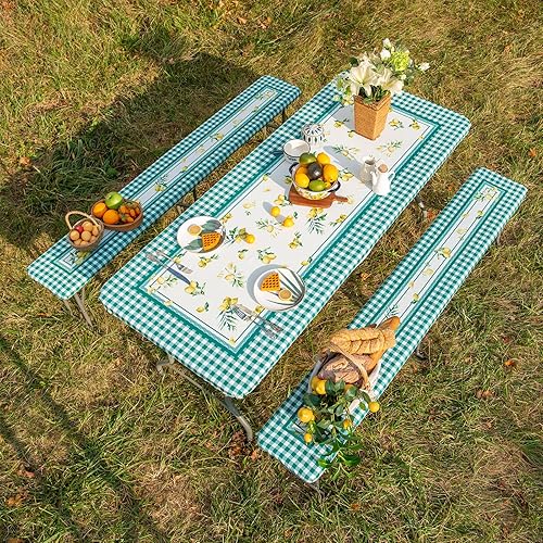 Miniatura 7 de ARTABLE Funda para mesa de pícnic, para primavera y verano, bordes elásticos, rectangulares ajustables de 6 pies, redondas, impermeables, para