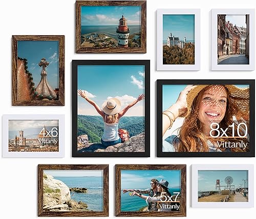 Miniatura 24 de Vittanly. - Juego de 10 marcos para fotos, marcos de fotos para decoración de pared con dos de 8 x 10 pulgadas, cuatro de 5 x 7 pulgadas y cuatro de