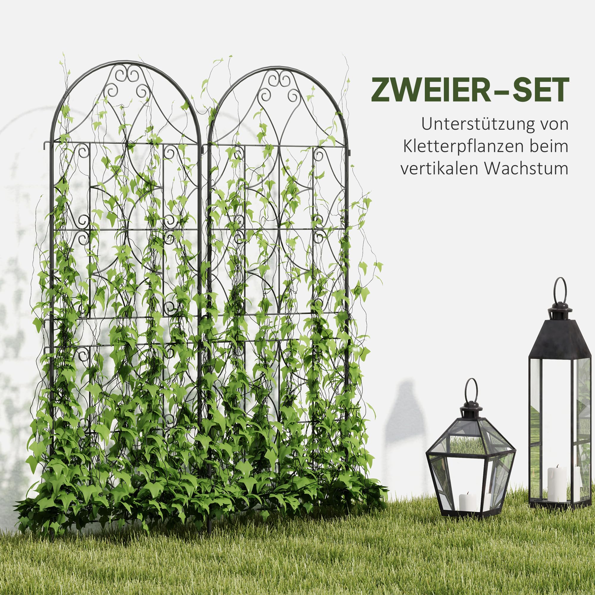 Outsunny Rankgitter Metall 2er Set zum Stecken rostfrei 50x150 cm Schwarz | Rankhilfe für Kletterpflanzen, Garten Spalier, für Zimmerpflanzen, Pflanzenspalier, für Tomaten Gemüse Blumen