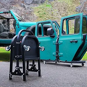 EZ4x4 Aluminum Black 4 Door Folding Rolling Door Cart, Storage Door Rack Holder Stand fits Jeep® Wrangler JL JLU JK JKU TJ YJ and Gladiator JT Patented