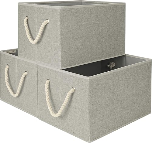 Miniatura 35 de StorageWorks - Cestas de almacenamiento para estantes, contenedores plegables de almacenamiento de tela para armario con asas de poliuretano, Blanco