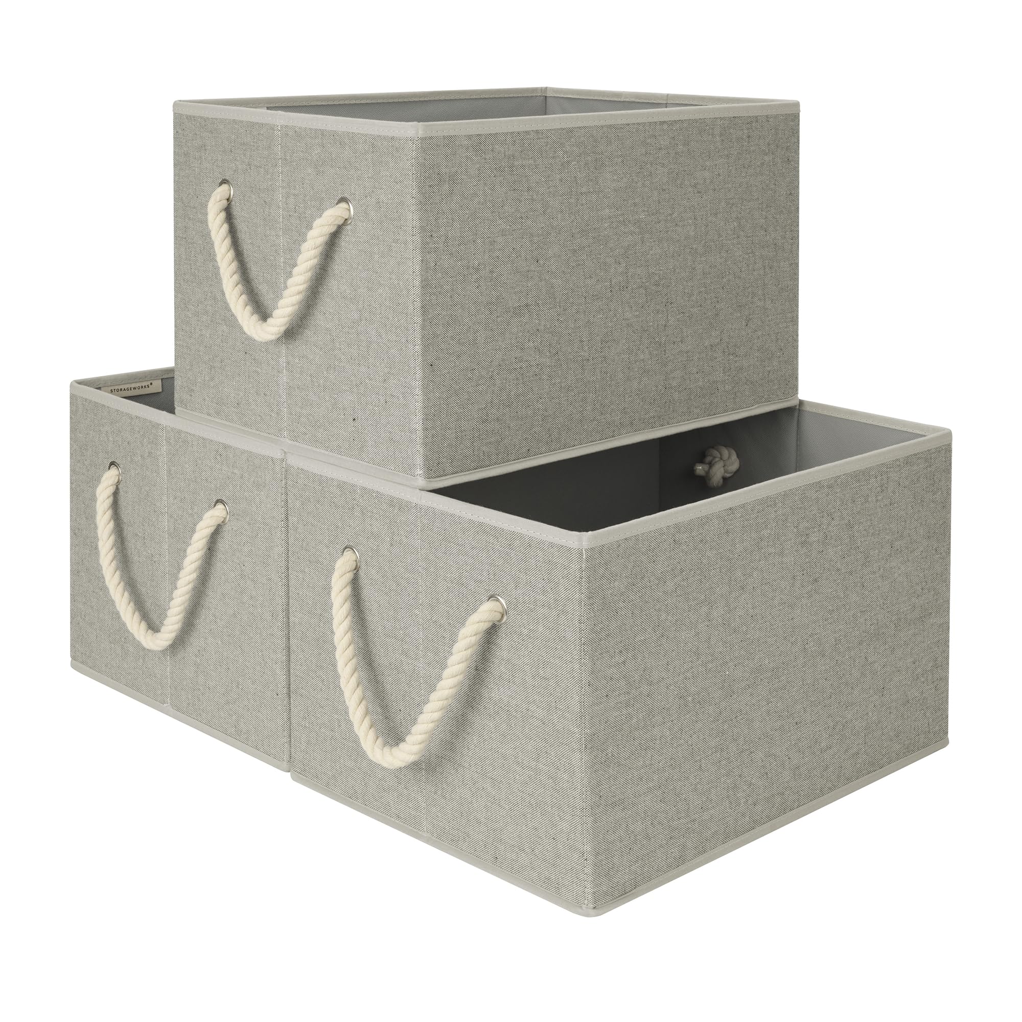 storageworks storage baskets for shelves, foldable fabric closet storage bins with handles, fabric storage bins clothes organizer, gray, 3-pack, extra large