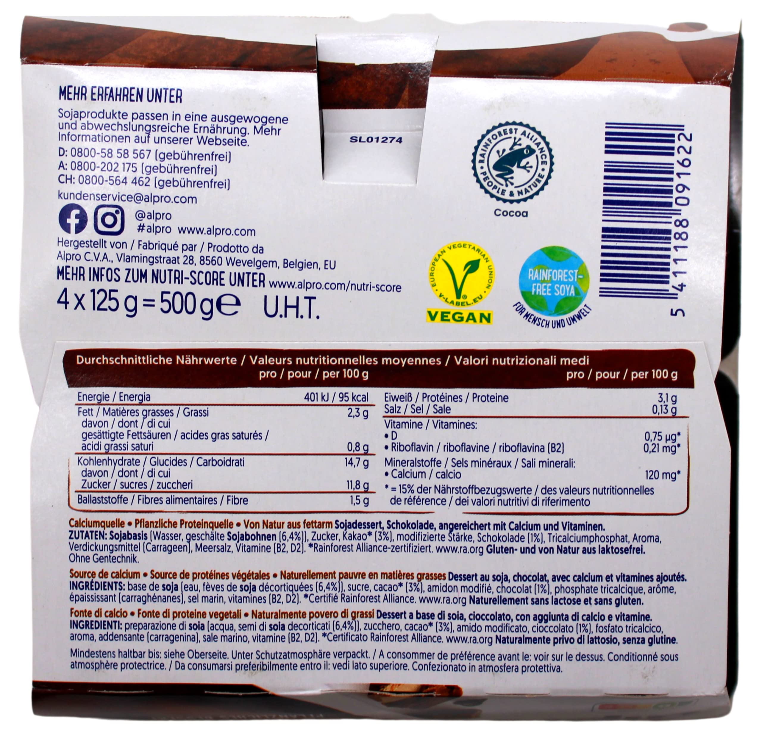 alpro verführerisch dunkle Schokolade pflanzliches Dessert vegan, 6er Pack (6 x 500g)