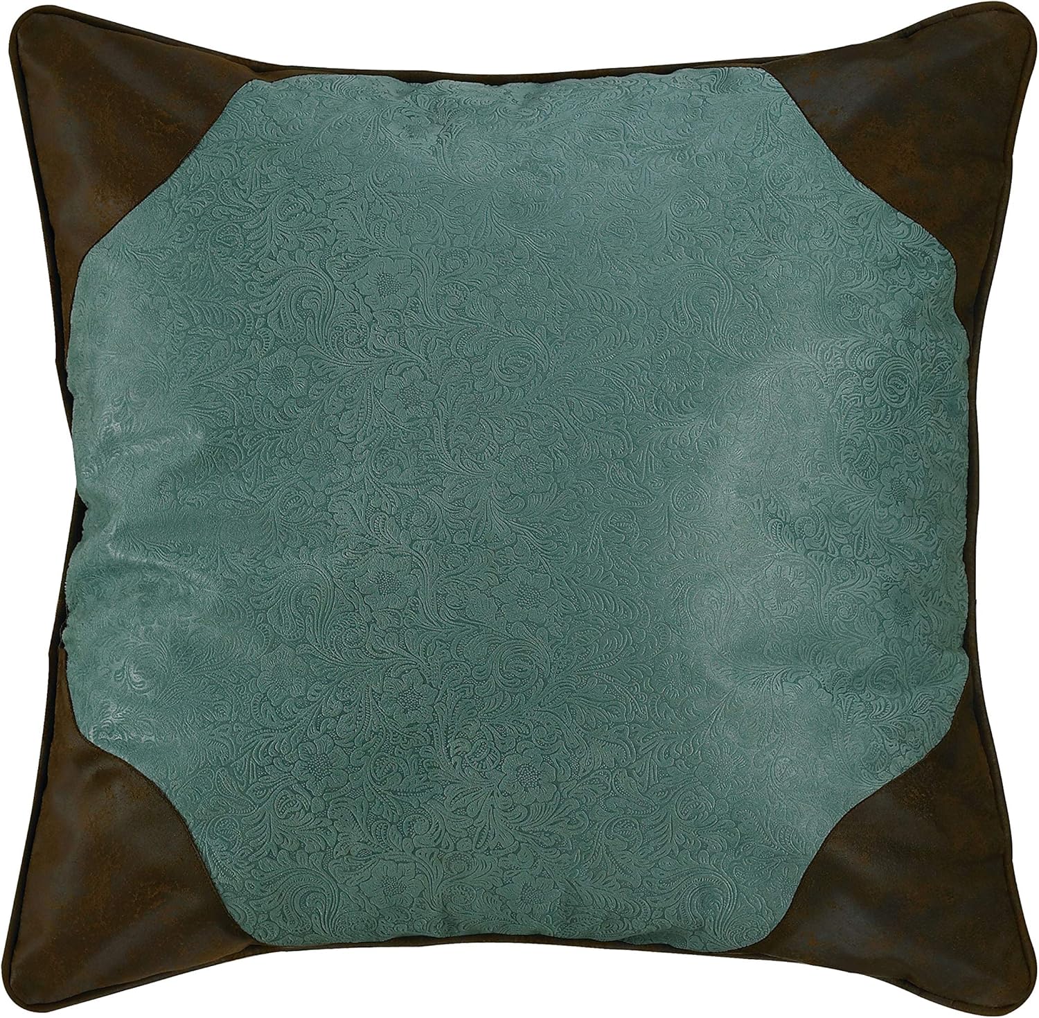 H HIEND ACCENTS Paseo Road Calhoun Western Reversible Euro Pillow Sham, 27x27 inch, Floral Paisley Pattern Turquoise Tooled Faux Leather Rustic Cabin Euro Pillow Covers