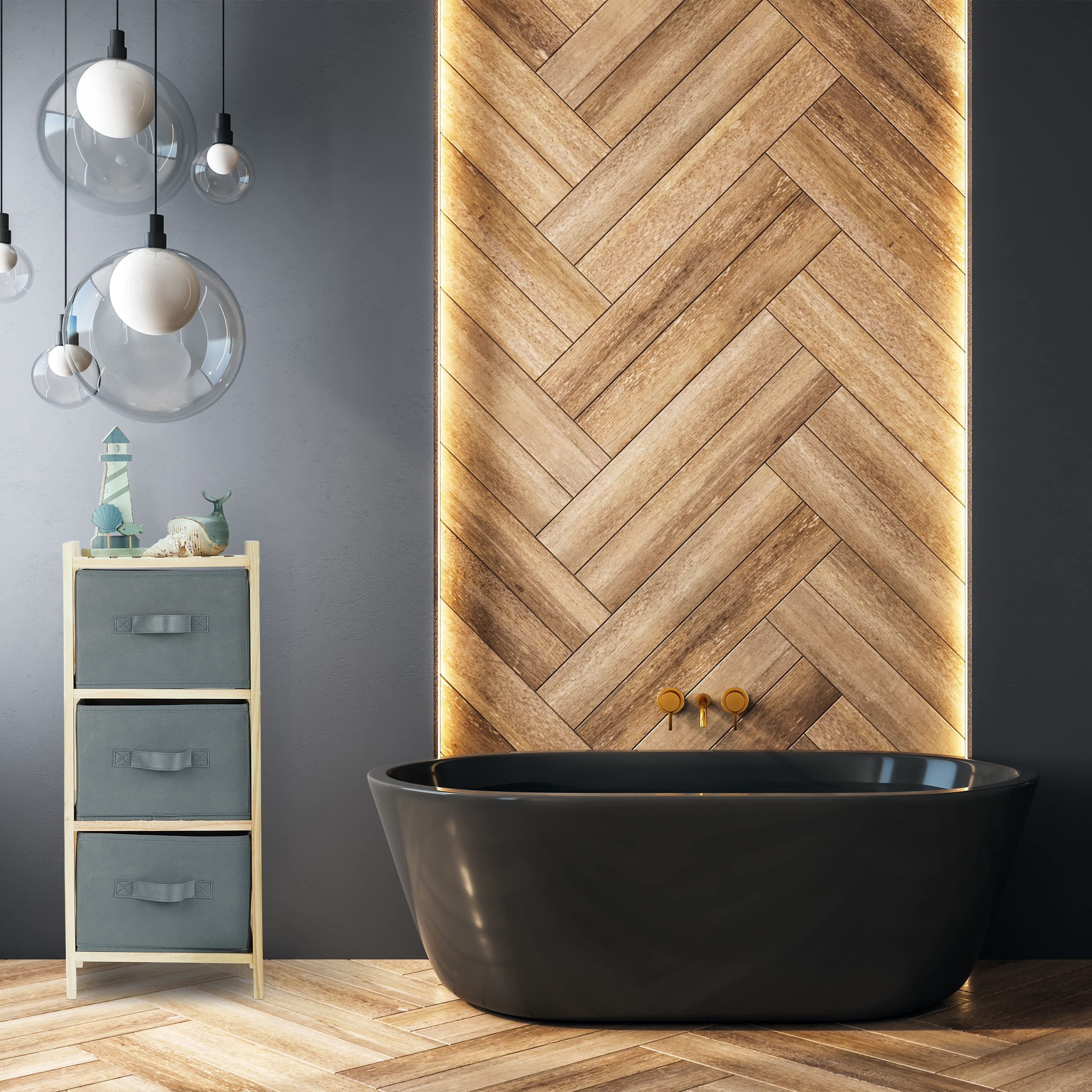 Relaxdays Estantería Baño con 3 Cestas Plegables, Almacenaje, Repisa Pequeña con Cajones, 65x28x25,5 cm, Gris