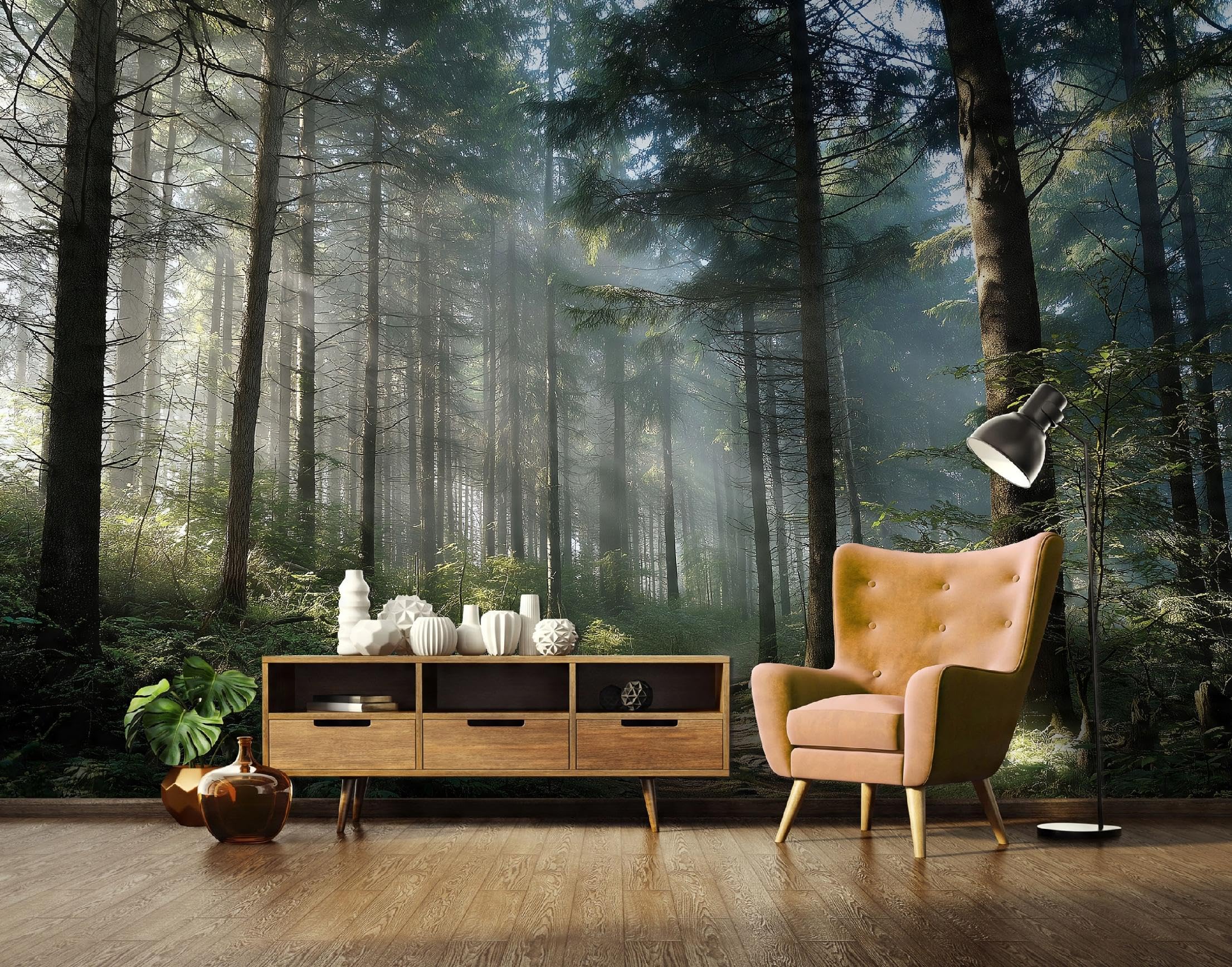 WallArena Vlies Fototapete Wald 350x250 cm | Hochwertige Vliestapete, für Wohnzimmer Schlafzimmer, Vliestapete Wandtapete Tapete 3D Effekt- inkl. Kleister