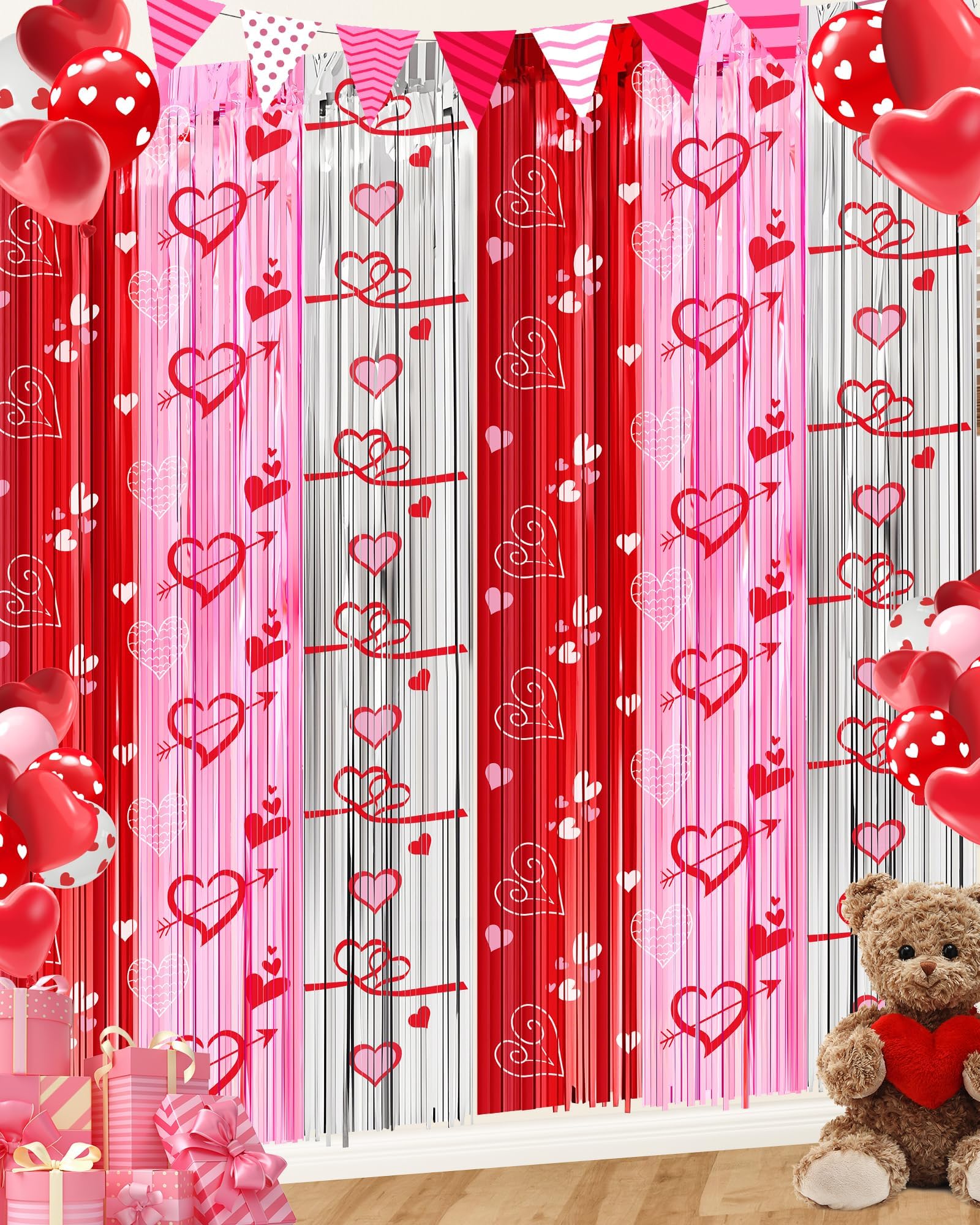 Vintage Wood Photo Backdrop - Red Love Heart Valentine's Day Photography Background 5x3ft