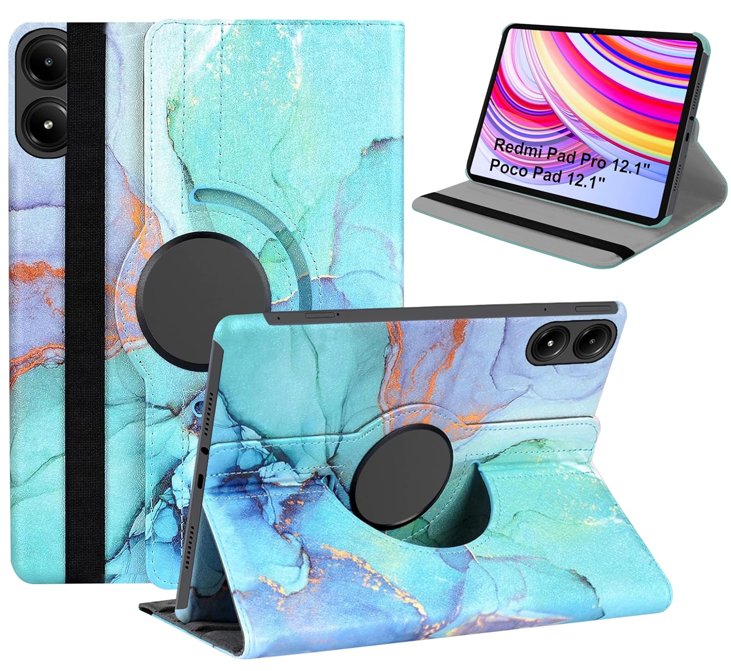 TGK Rotating Flip Cover for Redmi Pad Pro 12.1 inch Case/Poco Pad 12.1 inch Tablet Printed Cases (Green Marble)