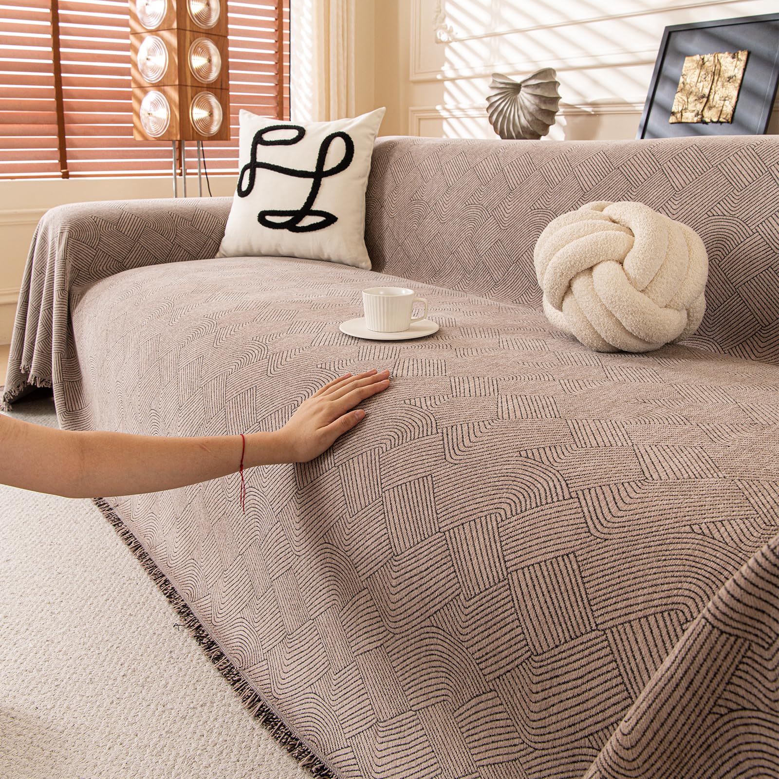 Waterproof Sofa Cover, Modern Solid Colour Multi-purpose Bedspread for Sofas, Anti-Stain, Scratch-Resistant, Anti-Pilling and Wear-Resistant 180 x 130 cm-Curry