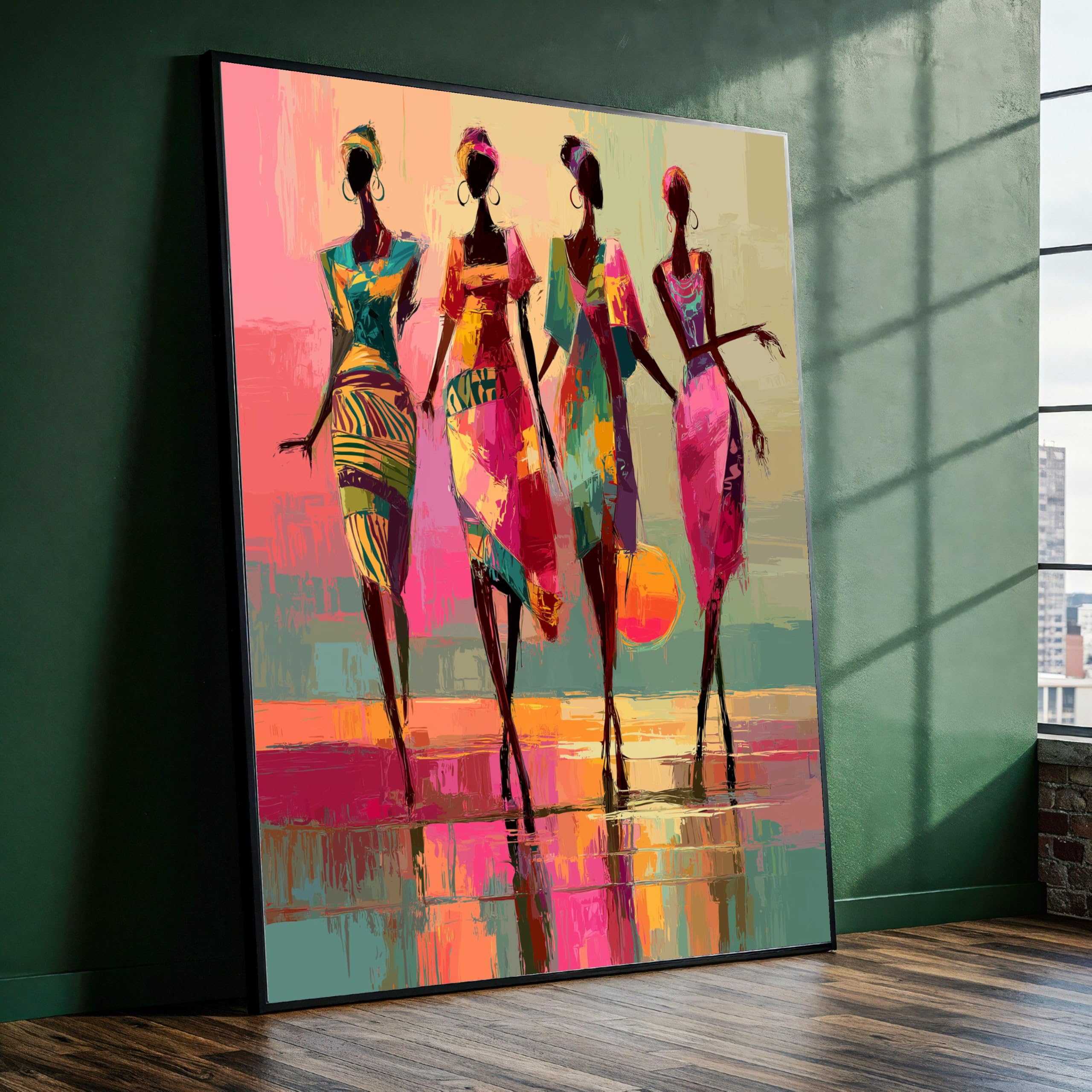 Xbtykpb Women's Frameless African Silhouettes Canvas, Colorful Abstract Art, Ethnic Wall Decor, Figures Paintings, Canvas Wall Art(50X75cm/Frameless)