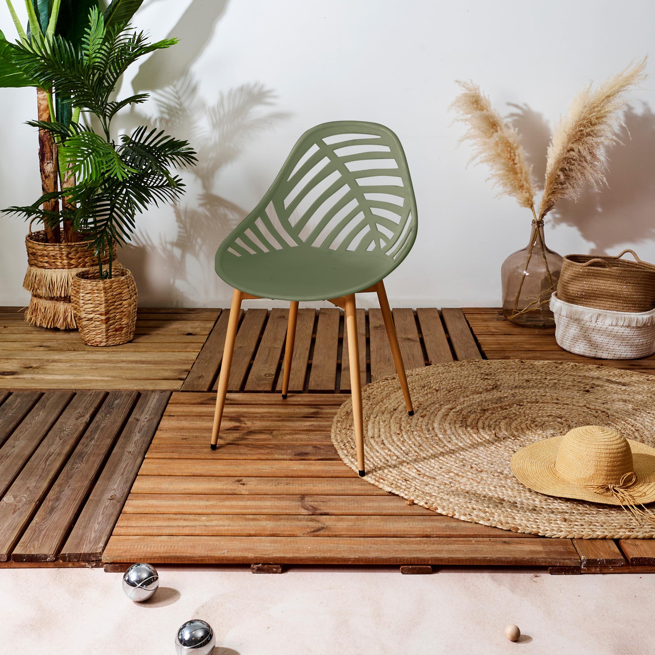 HOME DECO FACTORY Lot de 4 Chaises Alameda Mobilier d'Extérieur Olive