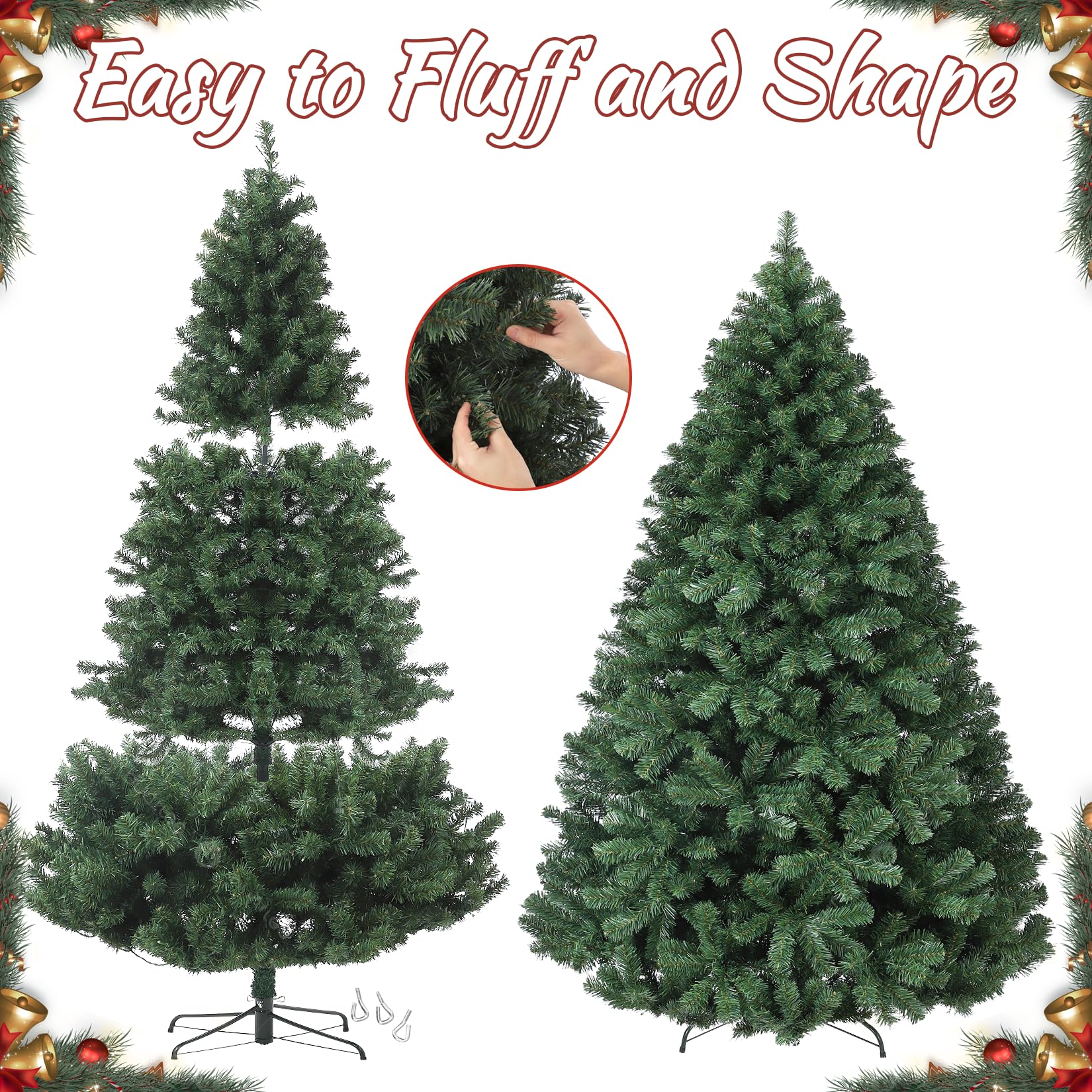 Garvee 180 cm Weihnachtsbaum Künstlich mit 250 Beleuchtung, Künstlicher Weihnachtsbaum, PVC Tannenbaum mit 758 grünen Spitzen Ø 114 cm Kunstbaum Weihnachten mit Metallständer& Klapp-Schirmsystem