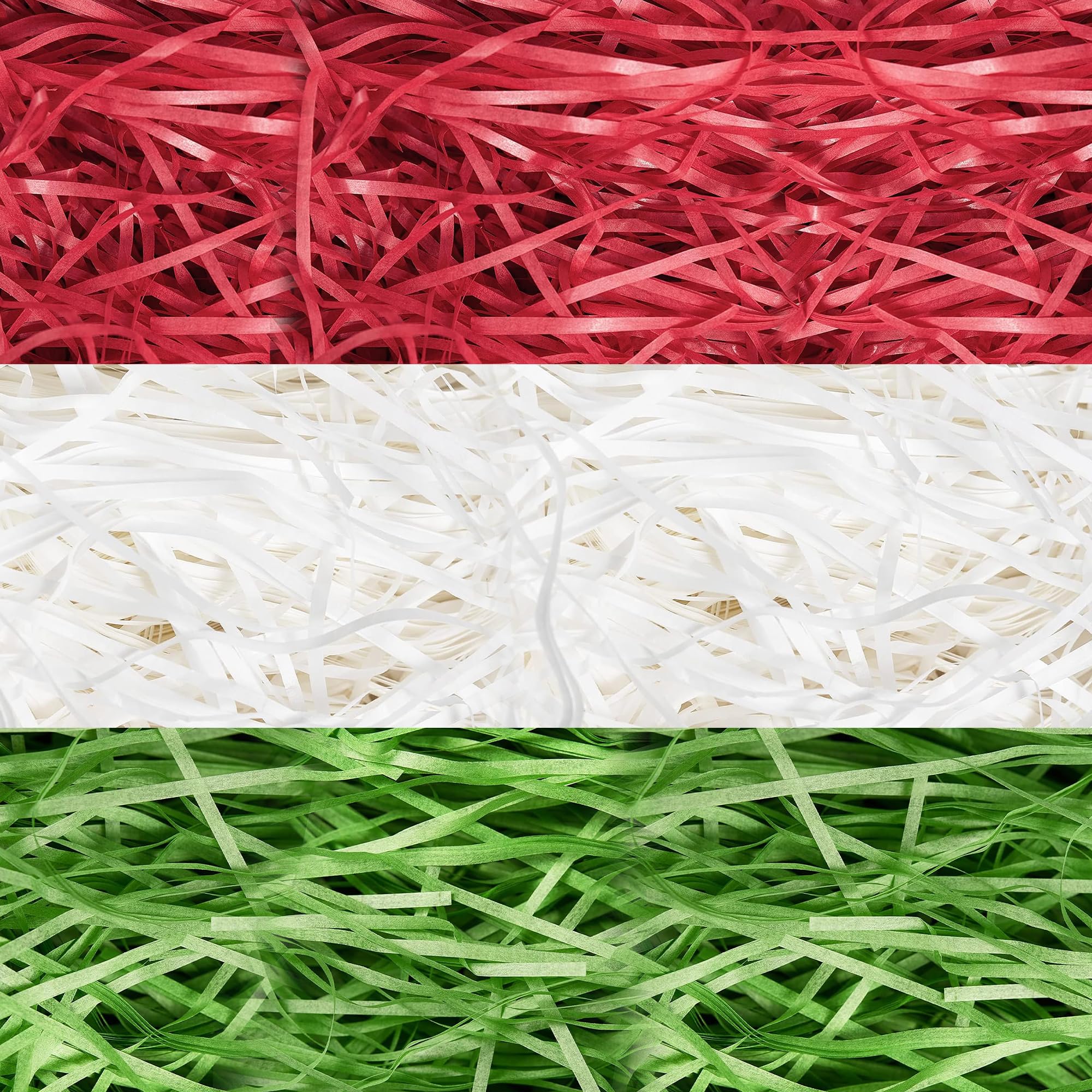 Trimming Shop 600gm Red, White & Green Shredded Tissue Paper, Decorative Gift Packaging Hamper Filler, Soft Dust free Paper Shreds for Hampers, Baskets & Boxes Stuffing, Weddings, Birthday & Christmas
