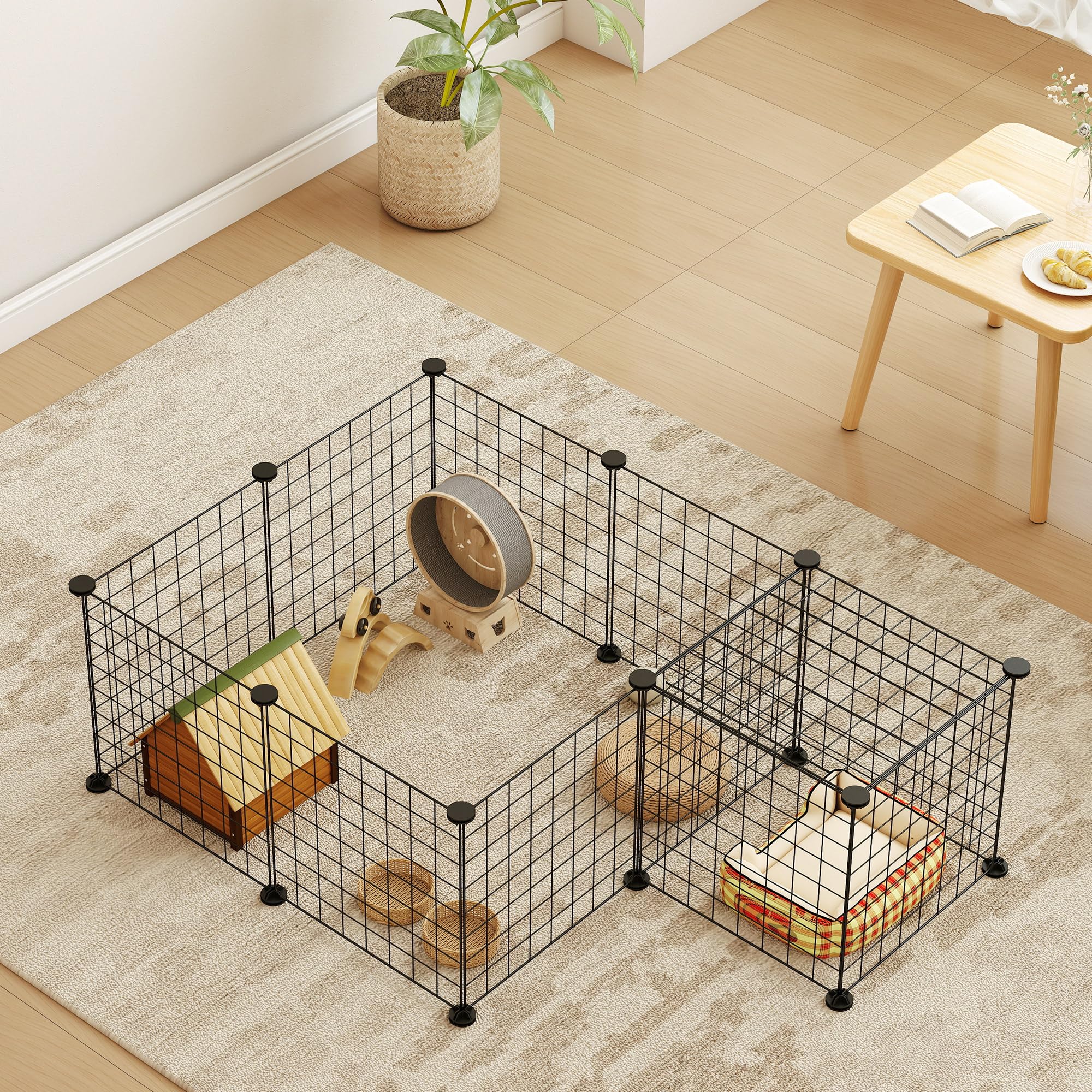 PawHut Recinto per Cuccioli e Piccoli Animali Modulabile in Metallo e PP, 12 Pannelli da 35x35cm Nero