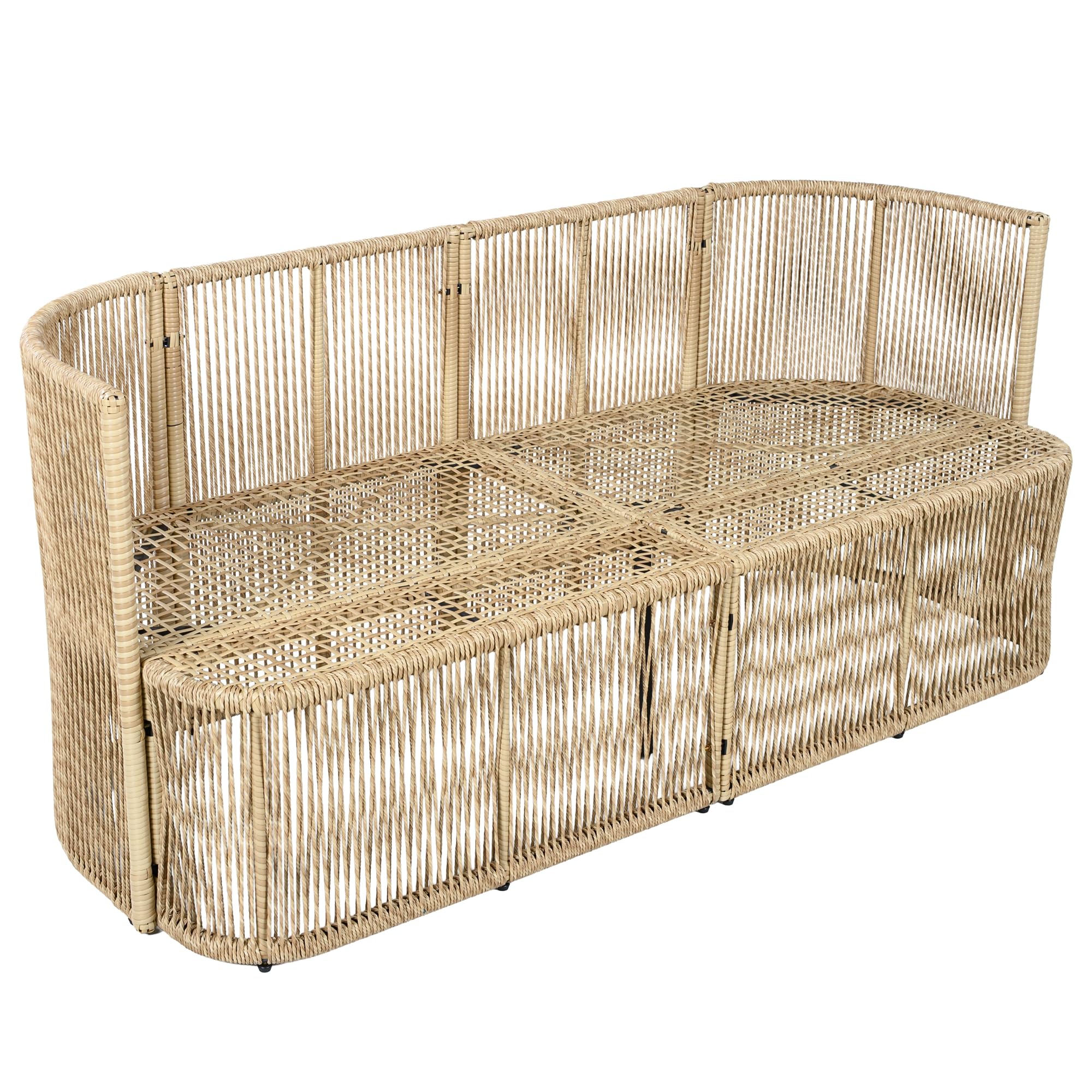 Merax PE Rattan Gartenmöbel Set, mit 3-Sitzer Sofa, 2 Sesseln und Glastisch, Outdoor Lounge Set mit 8 cm Sitzkissen, Stahlrahmen, für Terrasse und Balkon, Beige und Schwarz