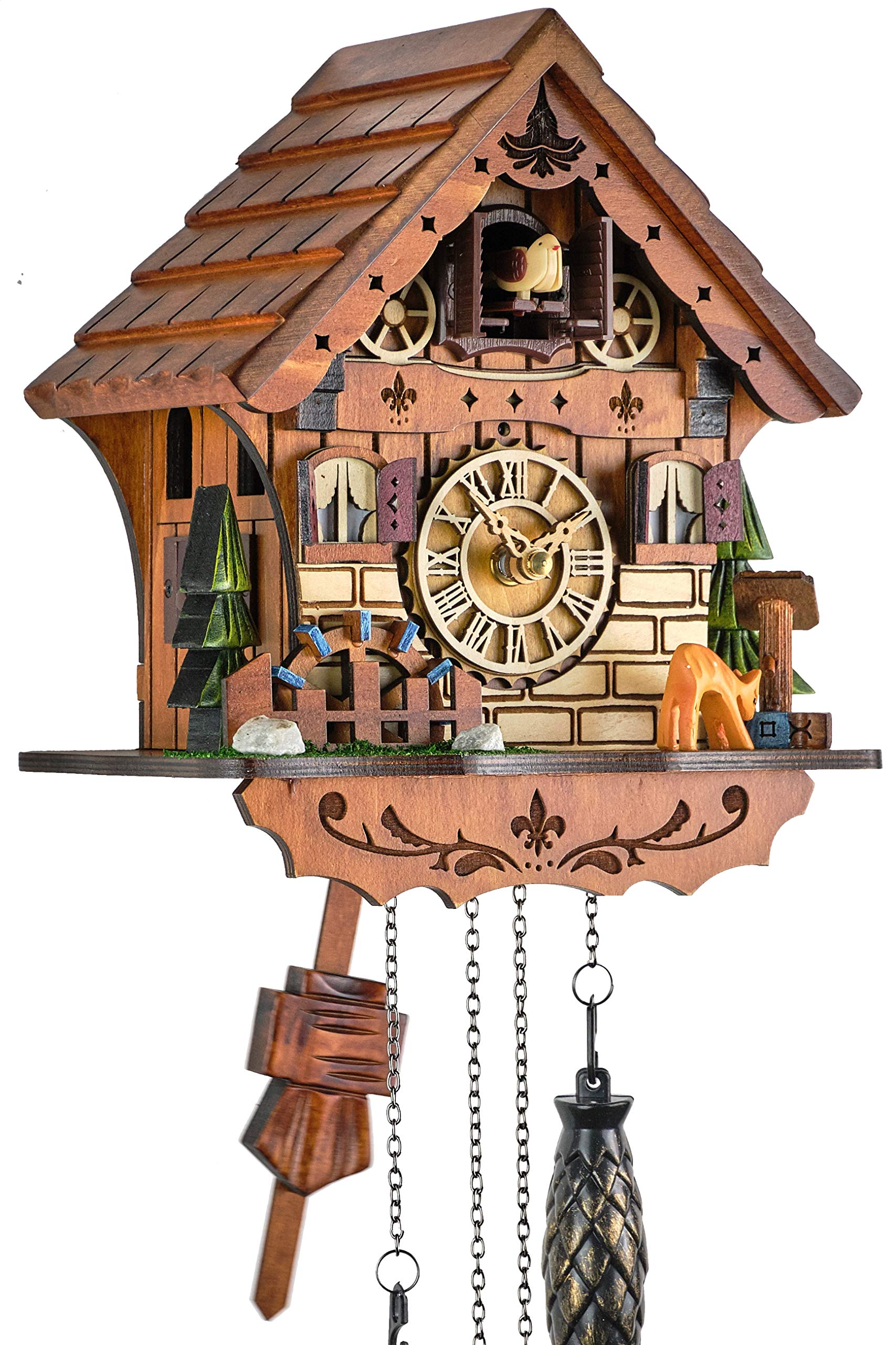 60840000 - Orologio a cuculo, in vero legno, alimentato a batteria, per la casa della foresta nera, 23 cm
