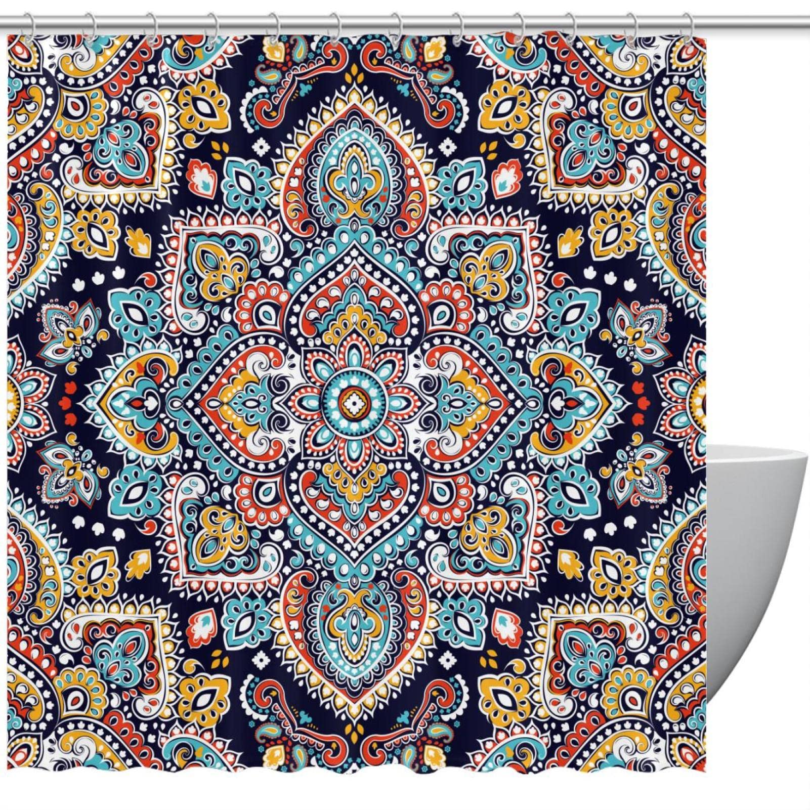 Rideau de douche Mandala Boho rétro indien anti odeur pour salle de bain et baignoire 60x72