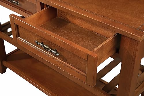 Miniatura 5 de Mesa consola de madera maciza, mesa de entrada con cajones de almacenamiento y estantes, mesas de sofá (42 pulgadas, marrón)